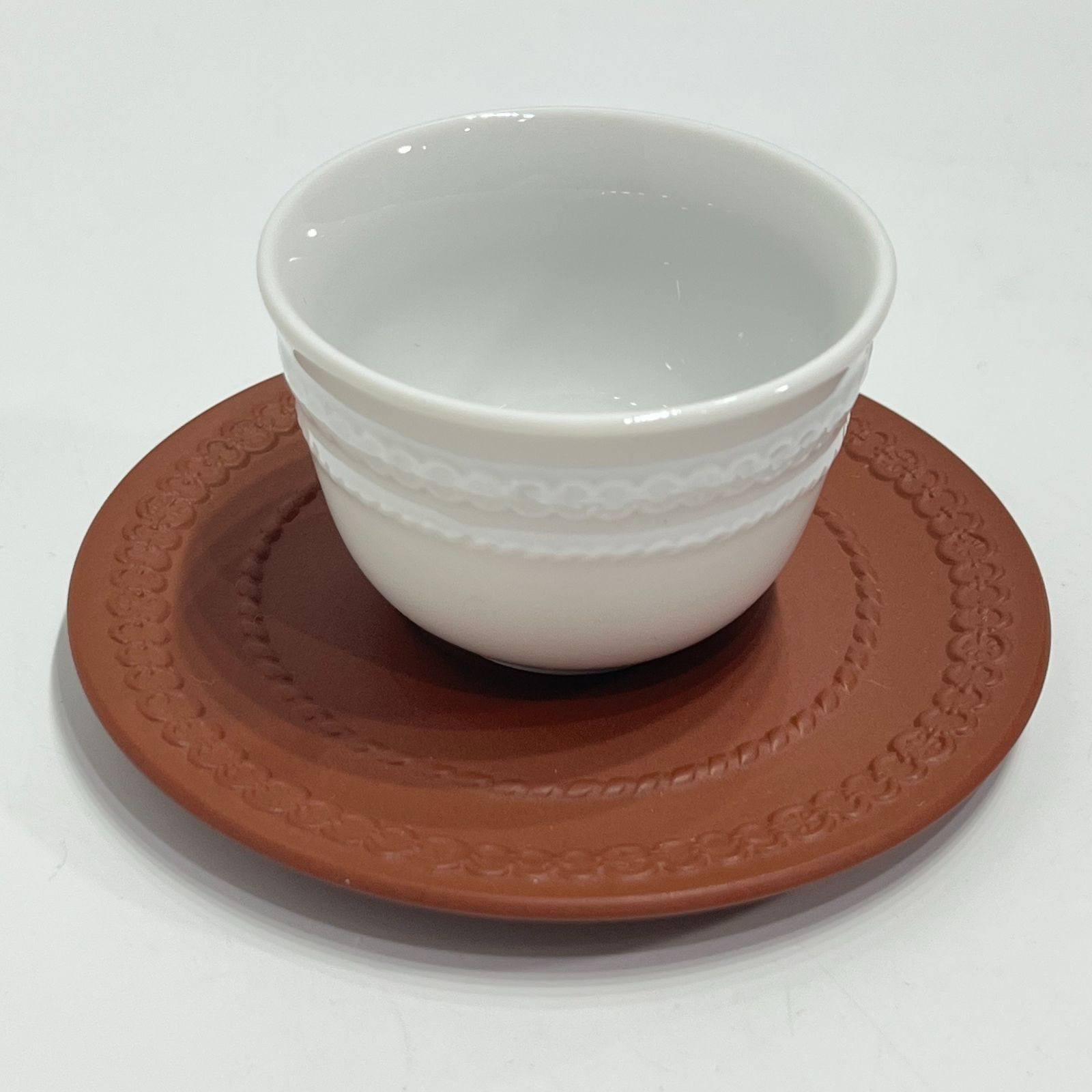 マイセン レリーフ 湯呑み 茶托 ベットガー拓器 セッ器 葉環模様 / MEISSEN ベッドガーせっ器 ジャパニーズカップ＆ソーサー　Böttgersteinzeug