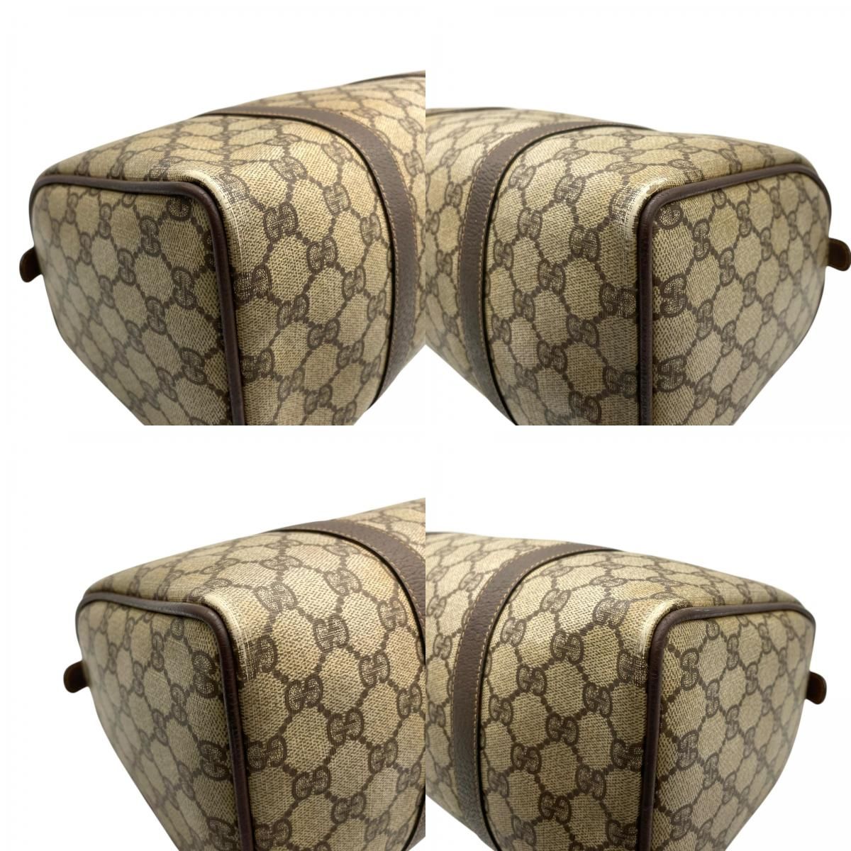 オールドグッチ　シェリーライン　ミニボストン　GGスプリーム　PVC ベージュ GUCCI グッチ シェリーライン PVC×レザー ミニボストン ハンドバッグ