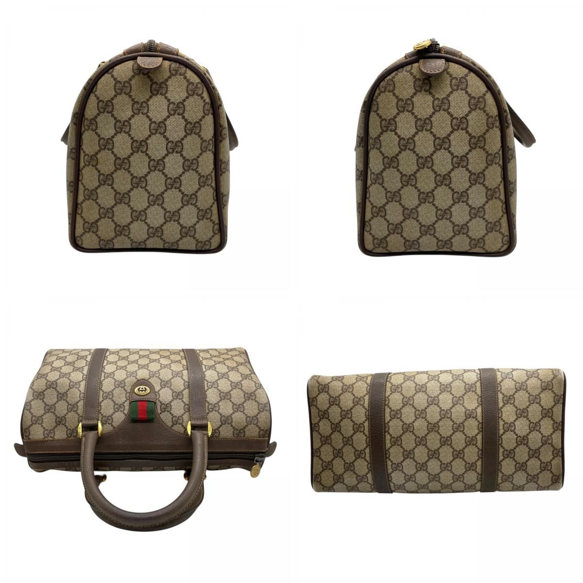 オールドグッチ　シェリーライン　ミニボストン　GGスプリーム　PVC ベージュ GUCCI - オールドグッチ ミニボストン GGスプリーム シェリーライン