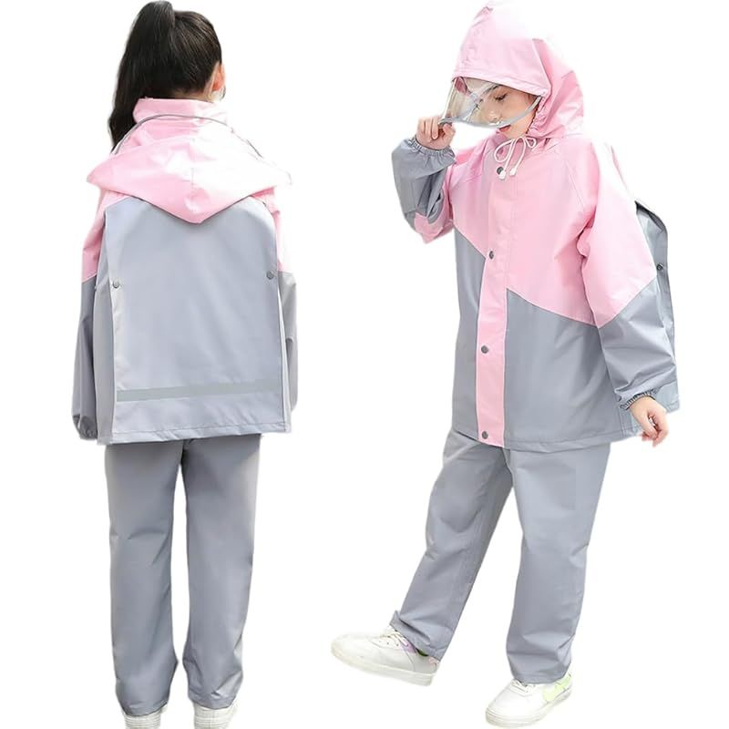 【新品】 [Icyrain] レインコート キッズ カッパ 子供 上下 レインウェア 自転車通学 セパレート 子ども 雨具 女の子 男の子 入学準備 通園 防水防風 収納バッグ付き ランドセル対応 (03ピンク， 3XL) 1