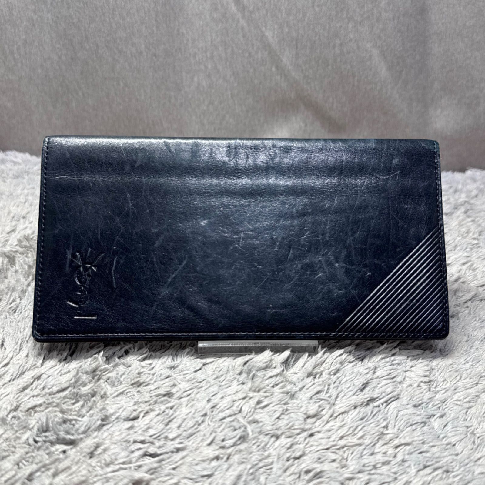 YVES SAINT LAURENT イヴサンローラン レザー 長財布 ブラック - メルカリ
