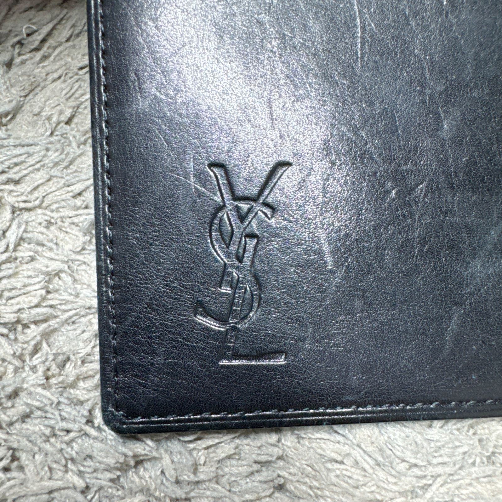 YVES SAINT LAURENT イヴサンローラン レザー 長財布 ブラック - メルカリ