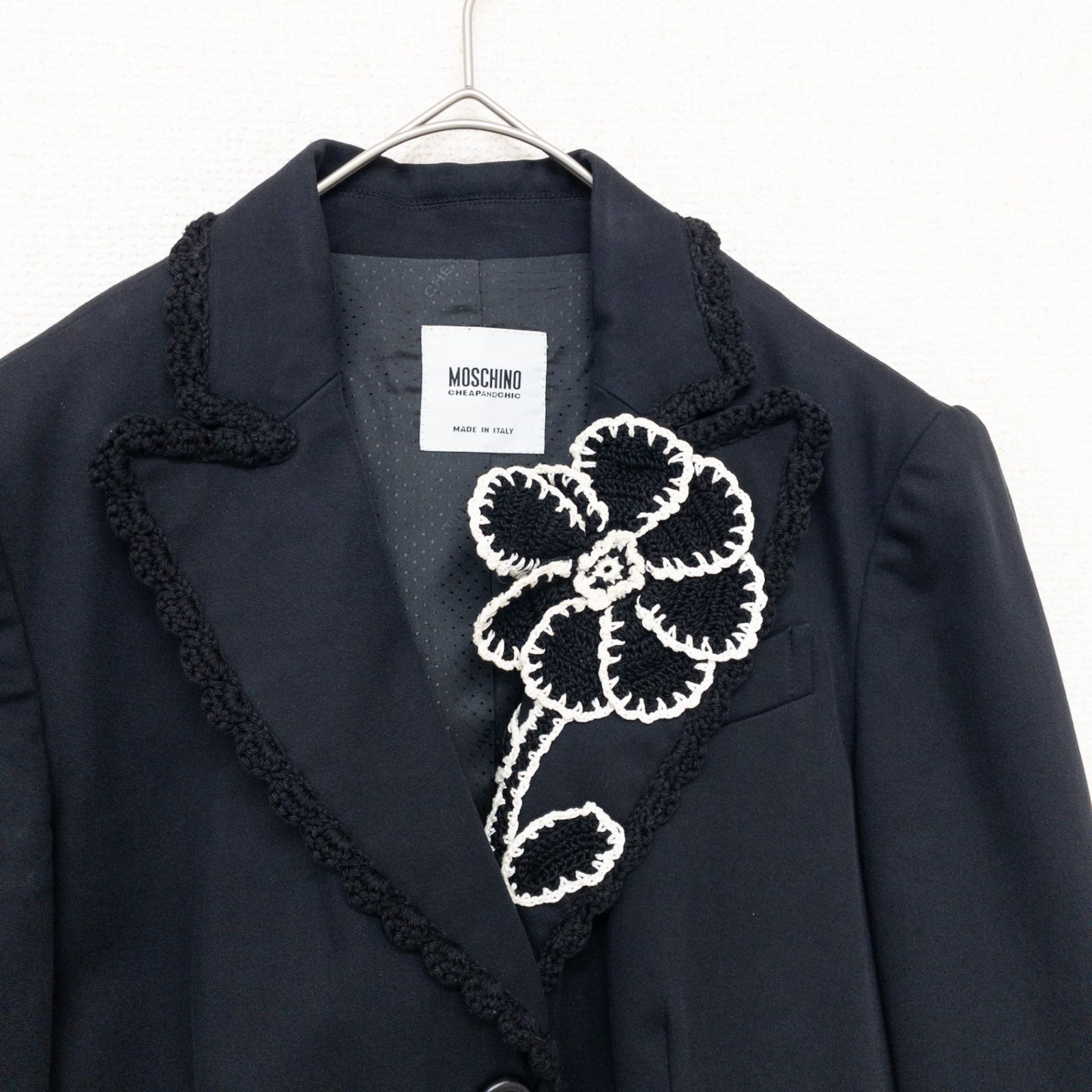 MOSCHINO モスキーノ テーラードジャケット 立体フラワー コットン
