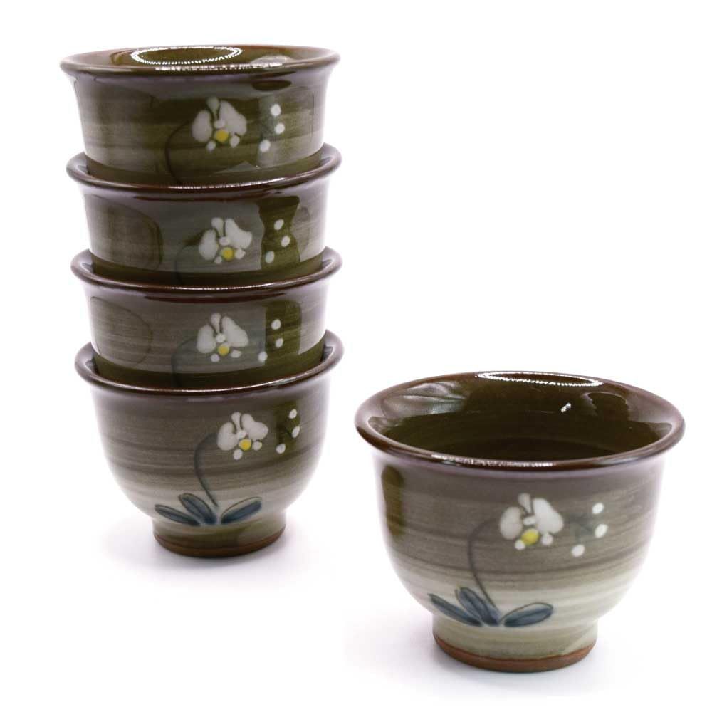 茶道具 煎茶揃 湯呑み 杏土窯 有田焼 胡蝶蘭 6客セット (直径6.2cm高さ4.8cm)