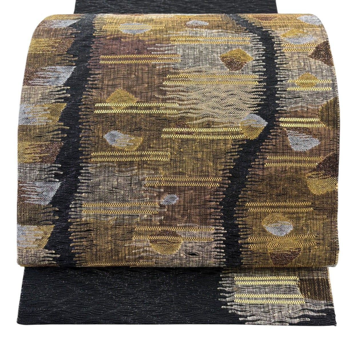 美品】 袋帯 秀品 幾何学 箔 金銀糸 黒 お太鼓柄 正絹 【中古】 - メルカリ