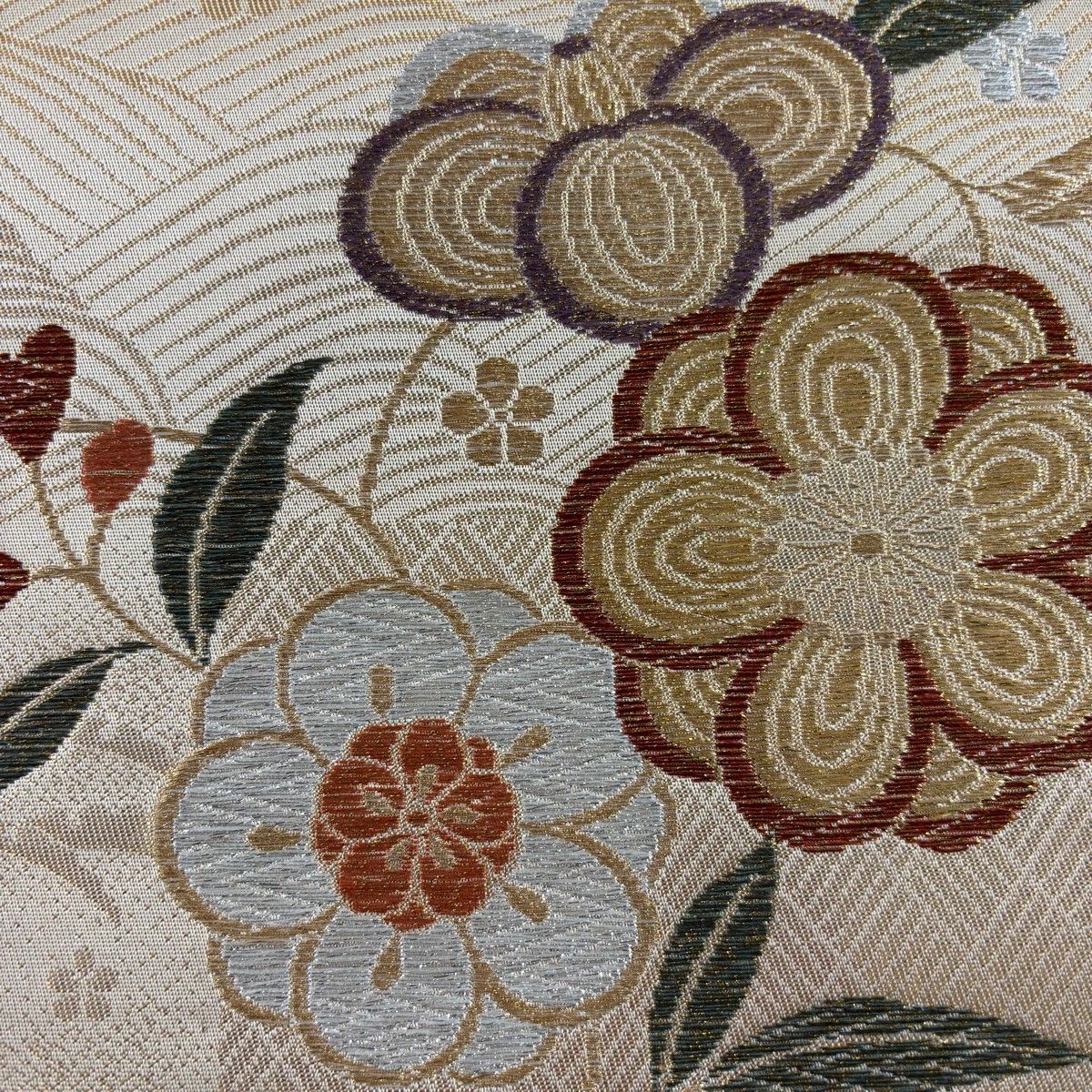 袋帯 美品 秀品 織悦 落款 花唐草 龍 金銀糸 ピンクベージュ 全