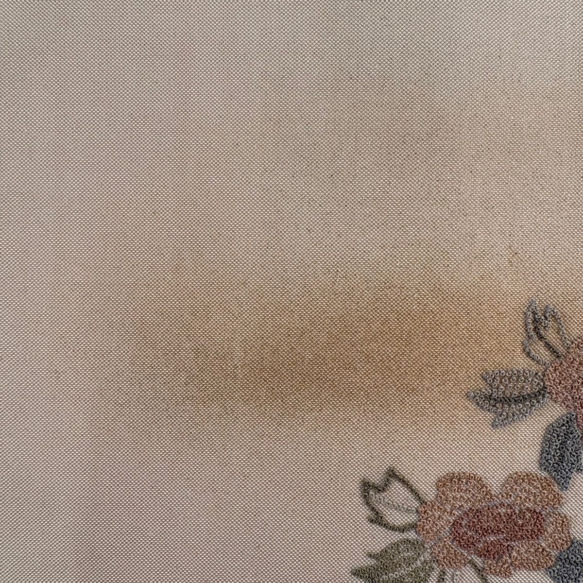 袋帯 名品 建物 草花 相良刺繍 金彩 ベージュ お太鼓柄 正絹 【中古
