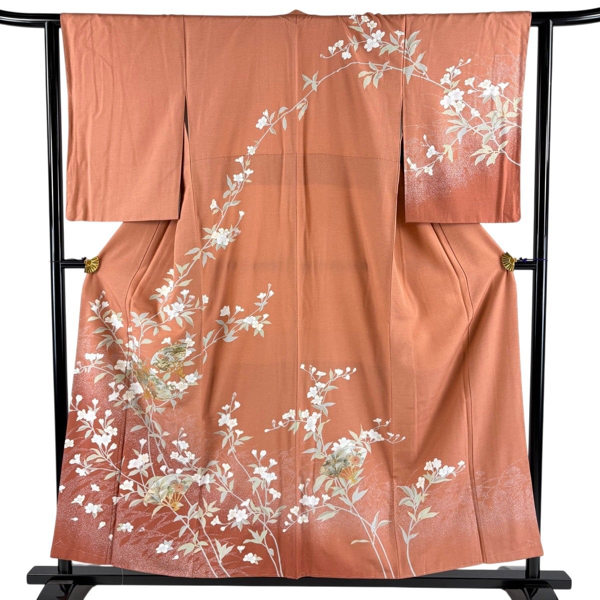 訪問着 身丈156cm 裄丈63cm S 袷 花扇 草花 金銀彩 ぼかし 茜色 訪問着 身丈156cm 裄丈63cm S 袷 花扇 草花 金銀彩 ぼかし 茜色