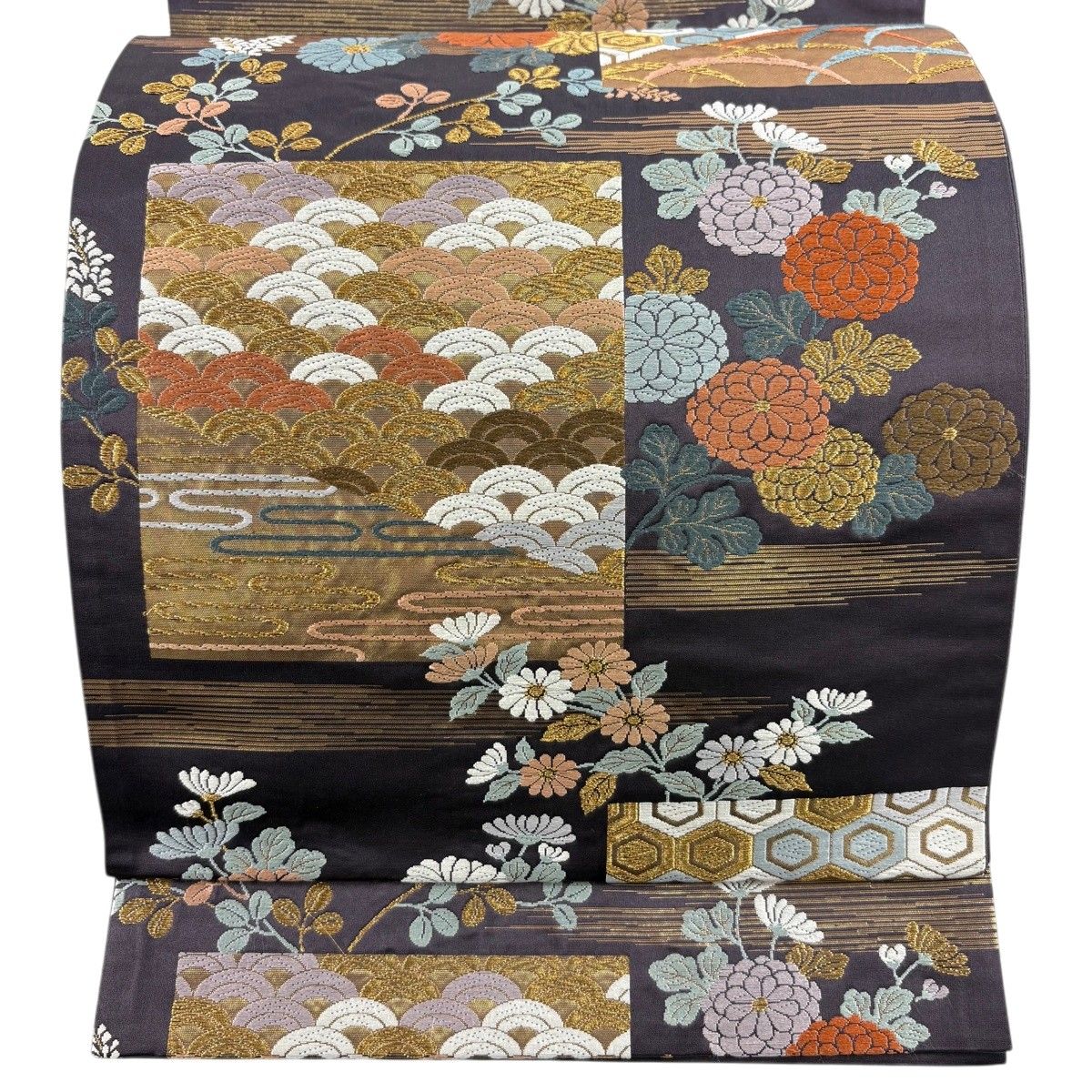 袋帯　金糸　菊花　楓　萩　青海波　桔梗　撫子　唐織　着物　帯　029k 袋帯 金糸 菊花 楓 萩 青海波 桔梗 撫子 唐織 着物 帯 029k 【公式通販】