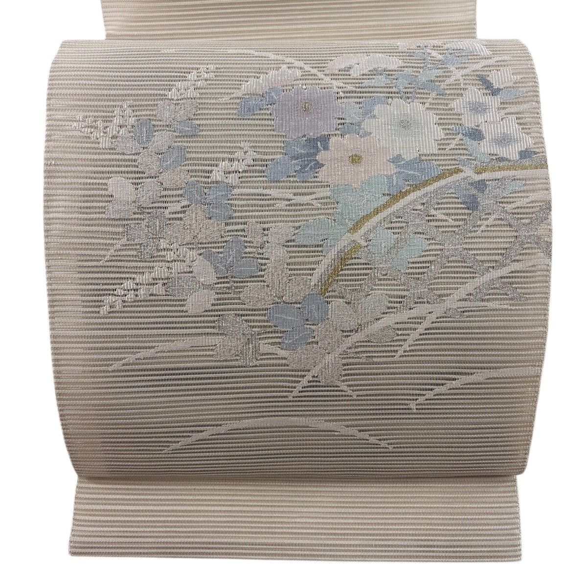 美品】 名古屋帯 秀品 夏帯 絽 草花 芝 金銀糸 灰茶 正絹 【中古 