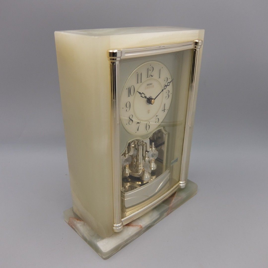 美品】セイコーエンブレム 置き時計 HW443M 大理石 オニキス SEIKO