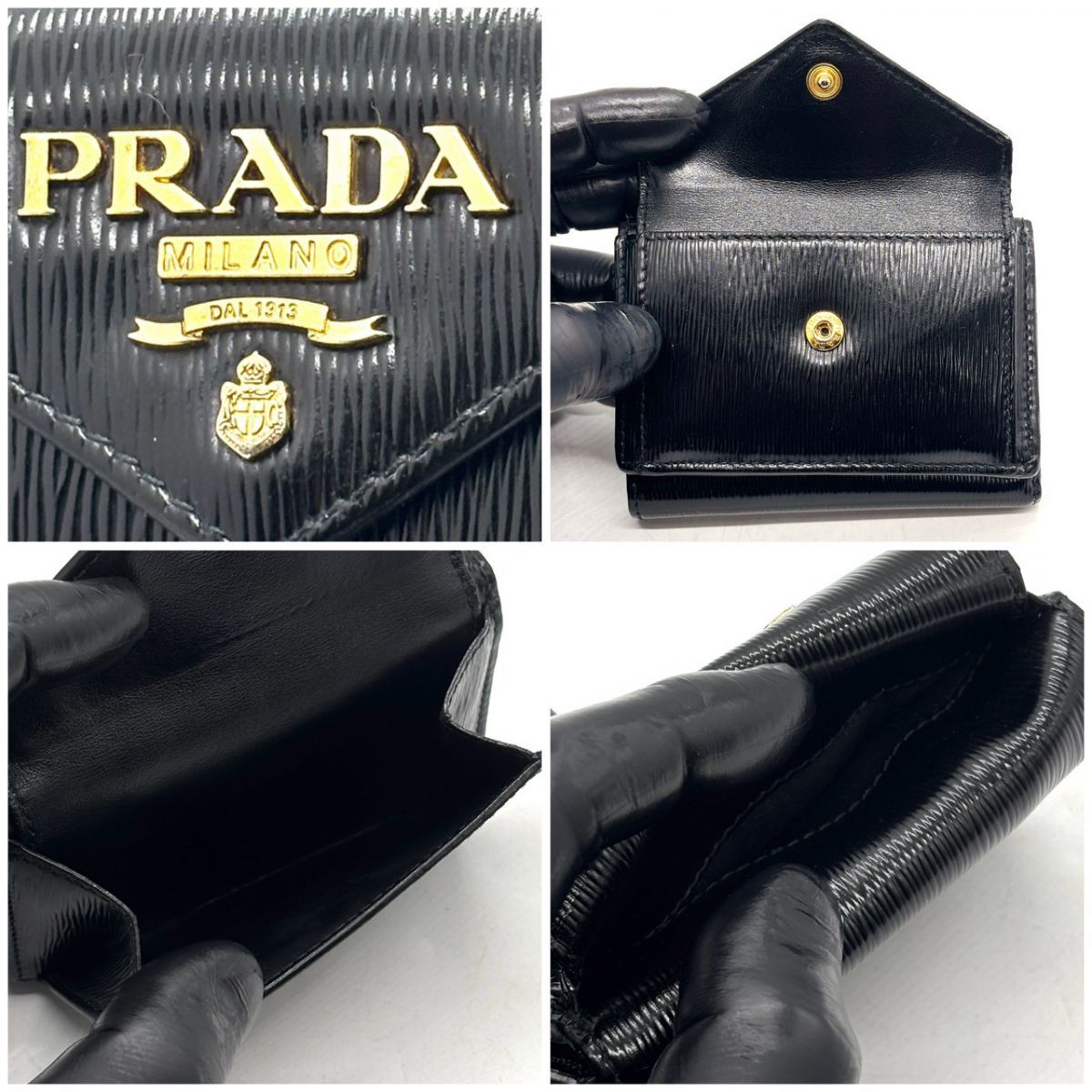 静かな艶を携える】 PRADA 三つ折り財布 ヴィッテロムーブ コンパクト