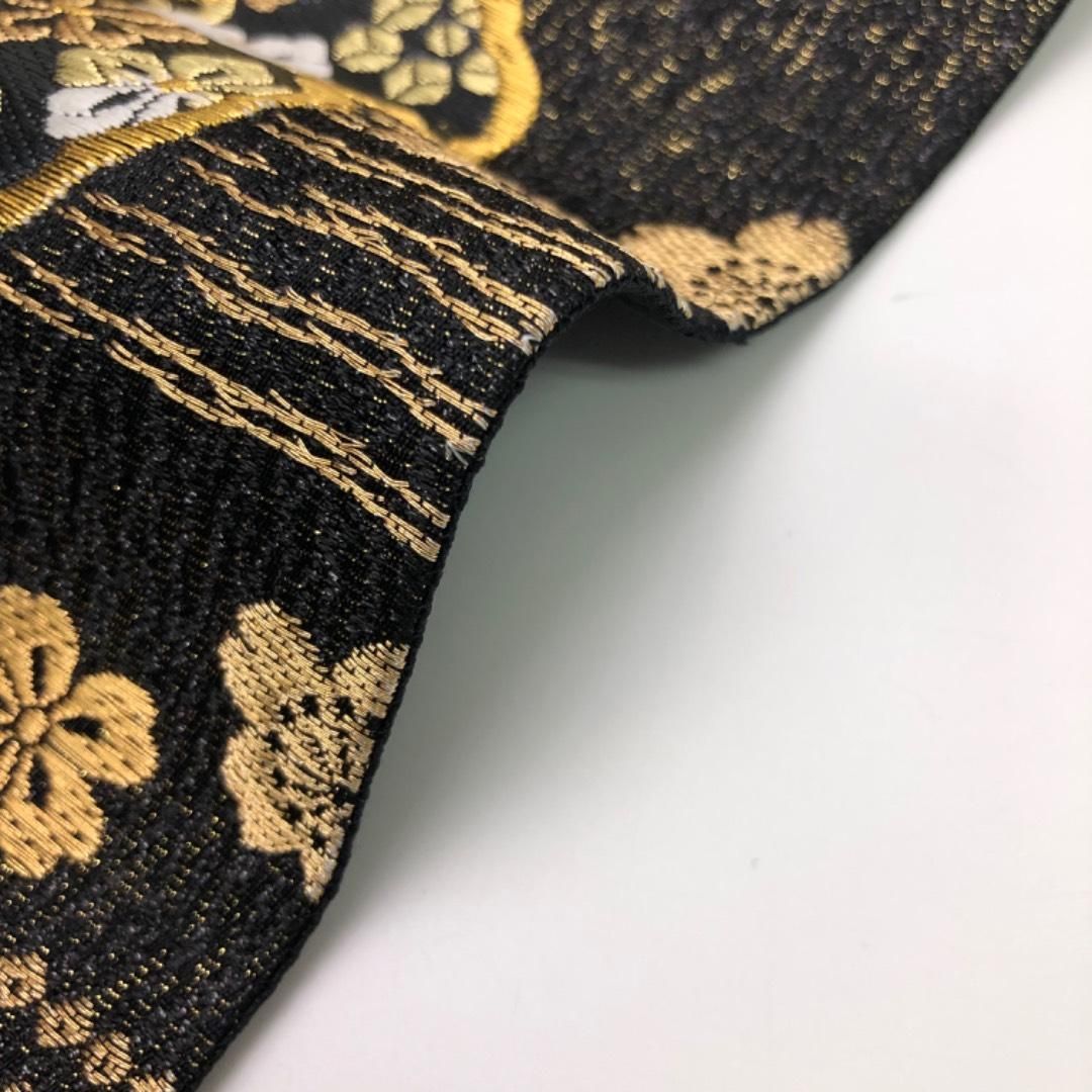 袋帯 雪輪に花模様 花菱 ねじり梅 桜 金銀糸 黒色 ガード加工 O-6092 