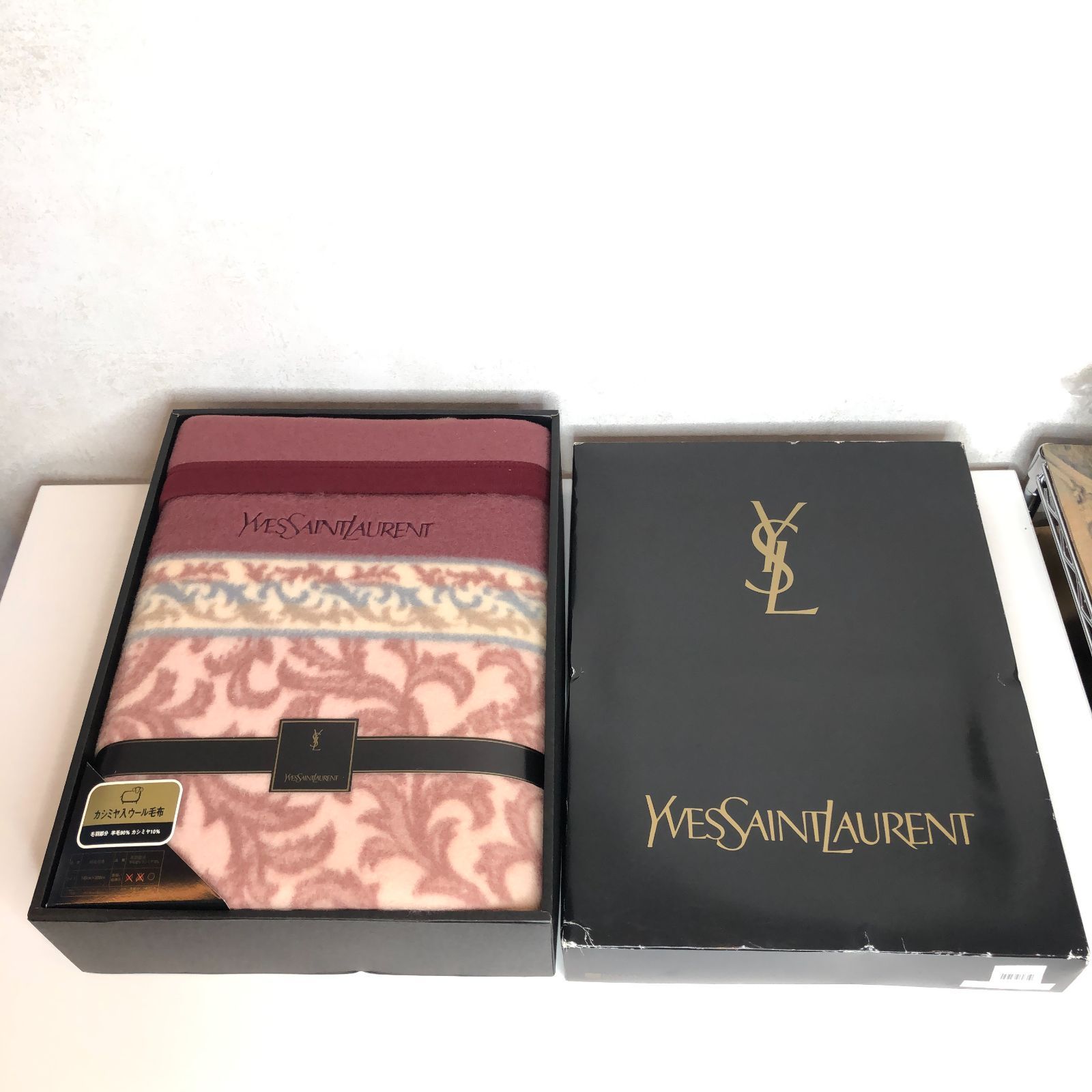 YSL 純毛毛布 ウールブランケット 毛100％ ストライプ柄 140×200㎝ 日本製