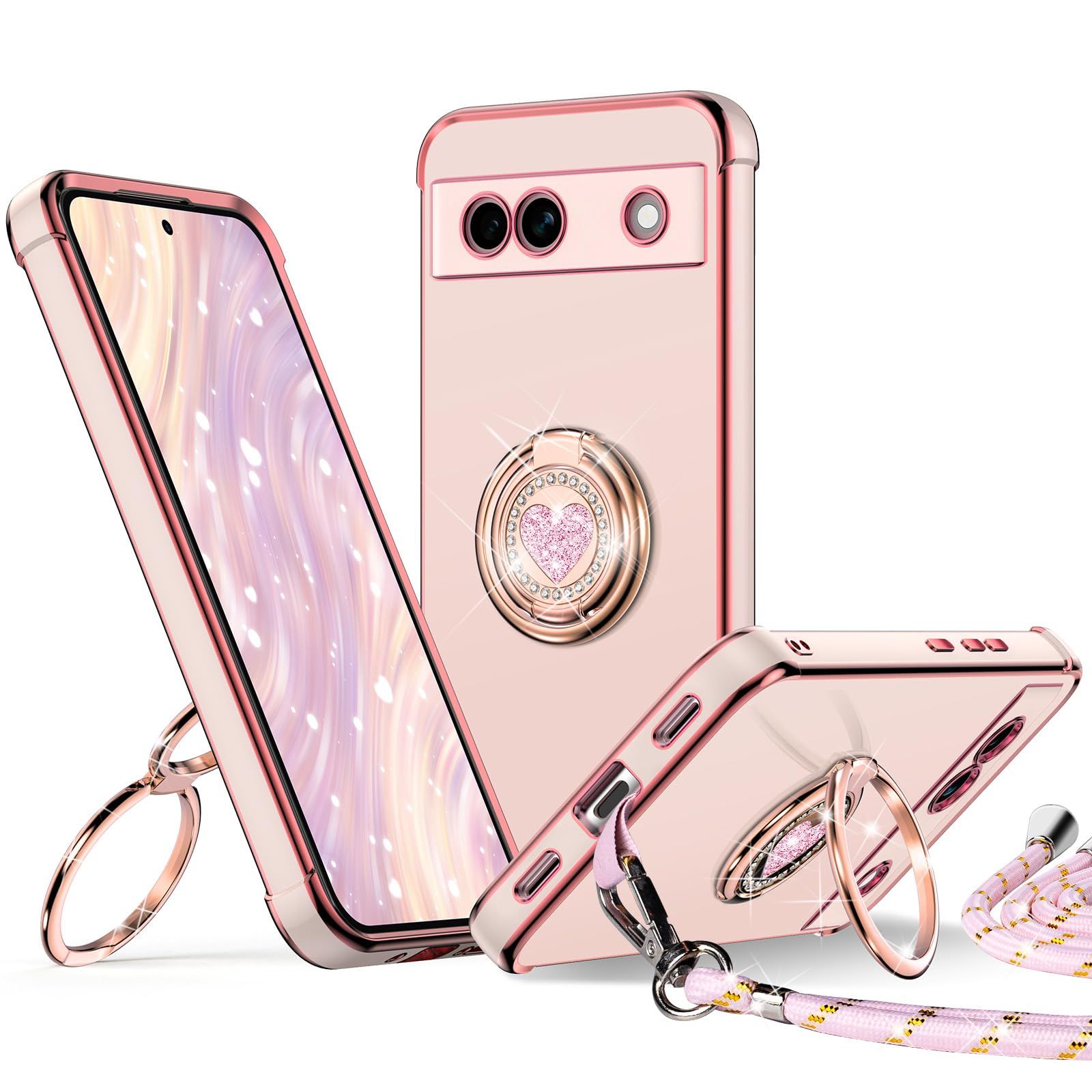 Rockaway 互換性 Pixel 7A 5G 用ケース ダブルリング付き ショルダー 