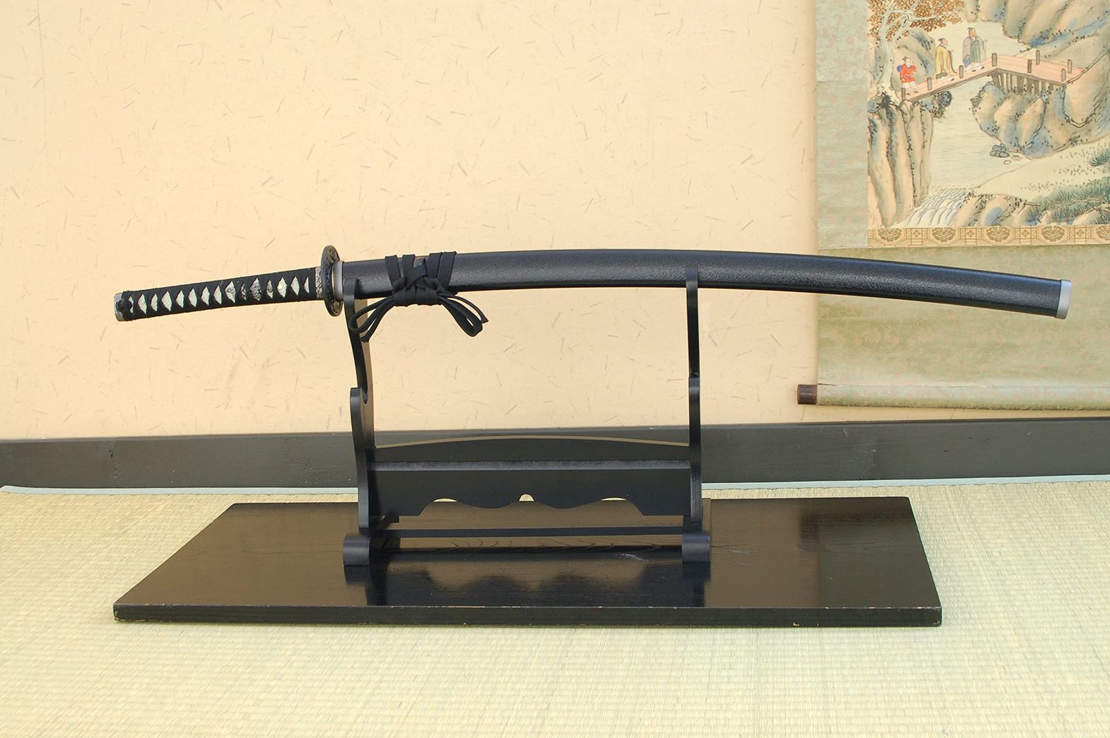 新品 しのびや 模造刀 アルミ刀身 黒石目鞘 大刀 (刀・鞘・刀拭クロス・模造刀証明書セット)