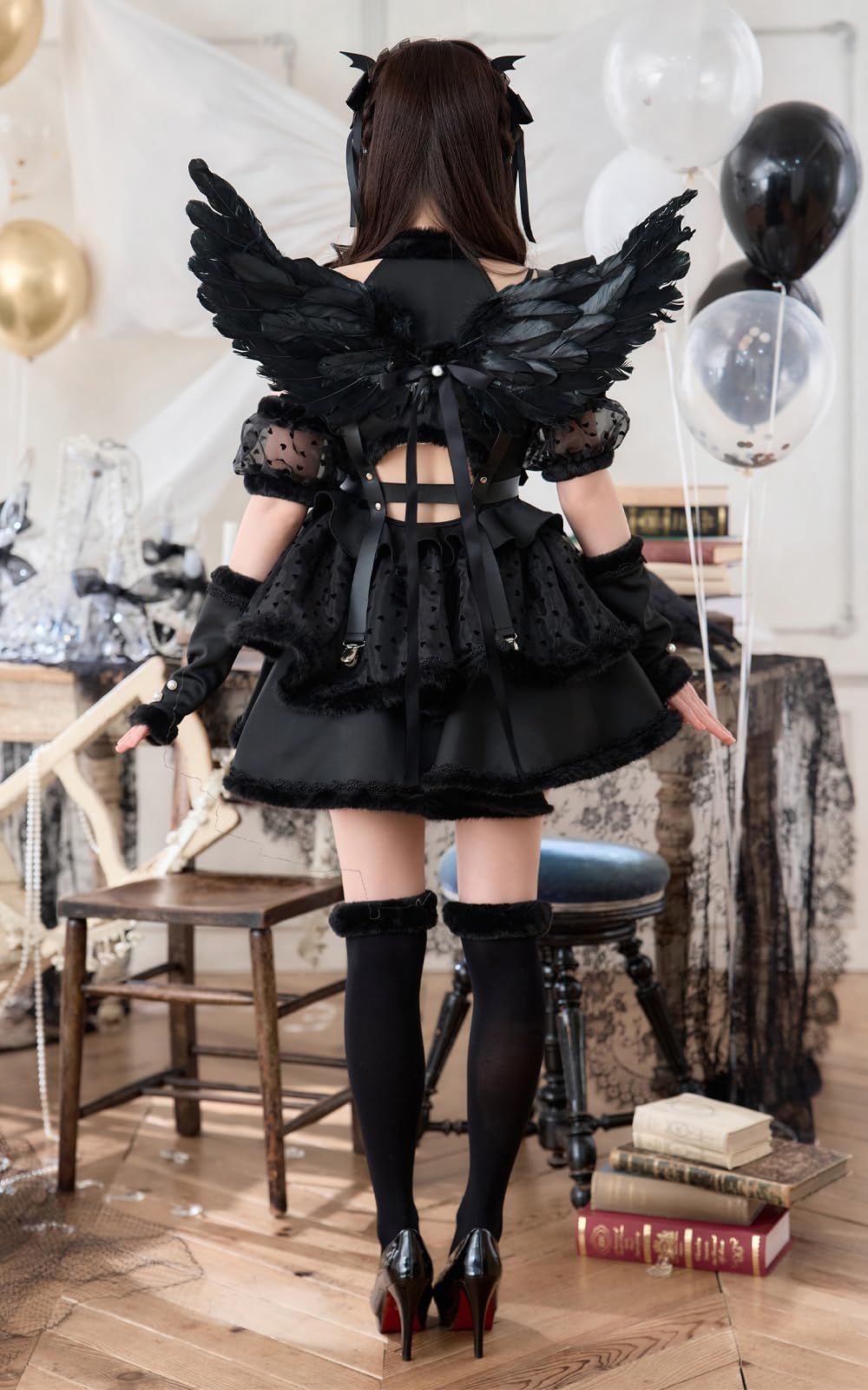 新品 [Malymoon] コスプレ ドレス 天使 エンジェル デビル 悪魔 黒 白