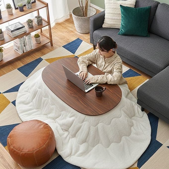 新品・訳あり】北欧風 楕円形こたつ 100cm×60cm ブラウン 省エネ