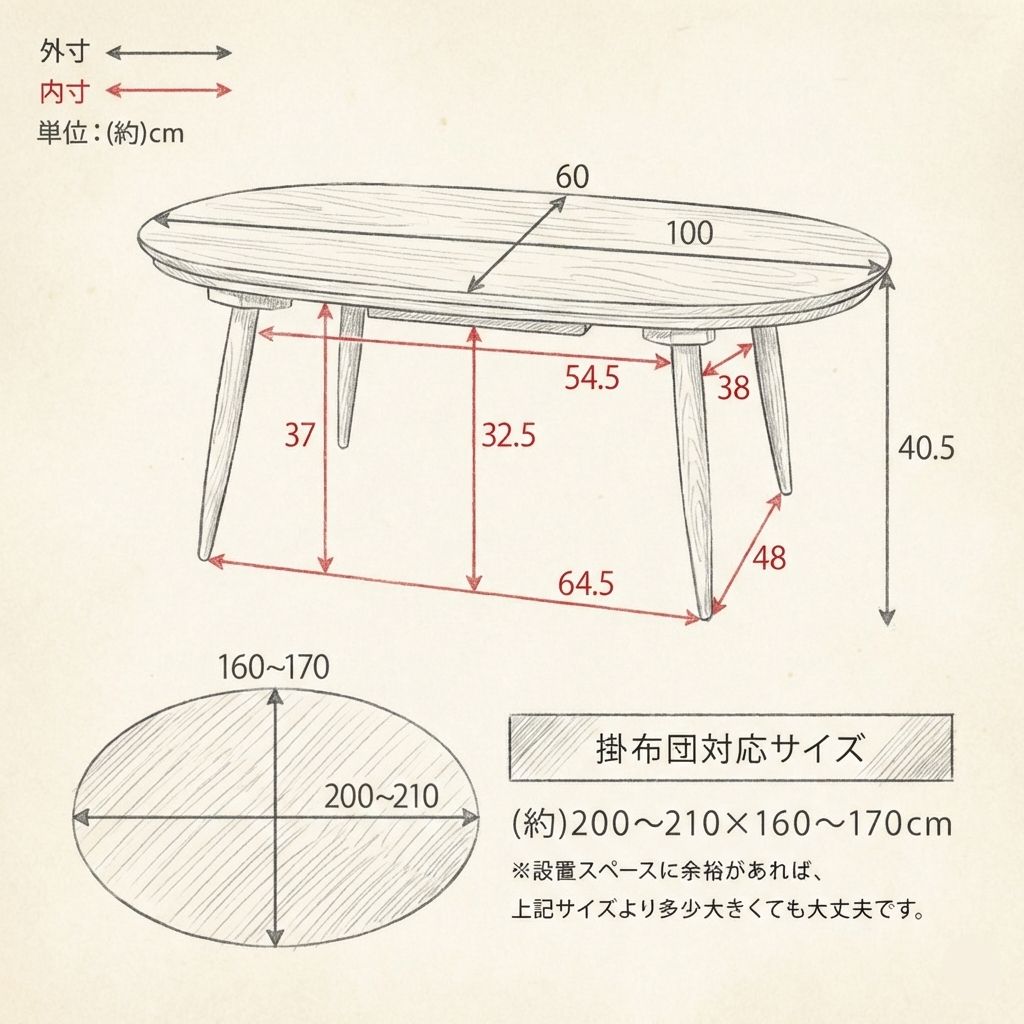 送料無料【新品・訳あり】K 北欧風 楕円形 オールシーズン こたつ