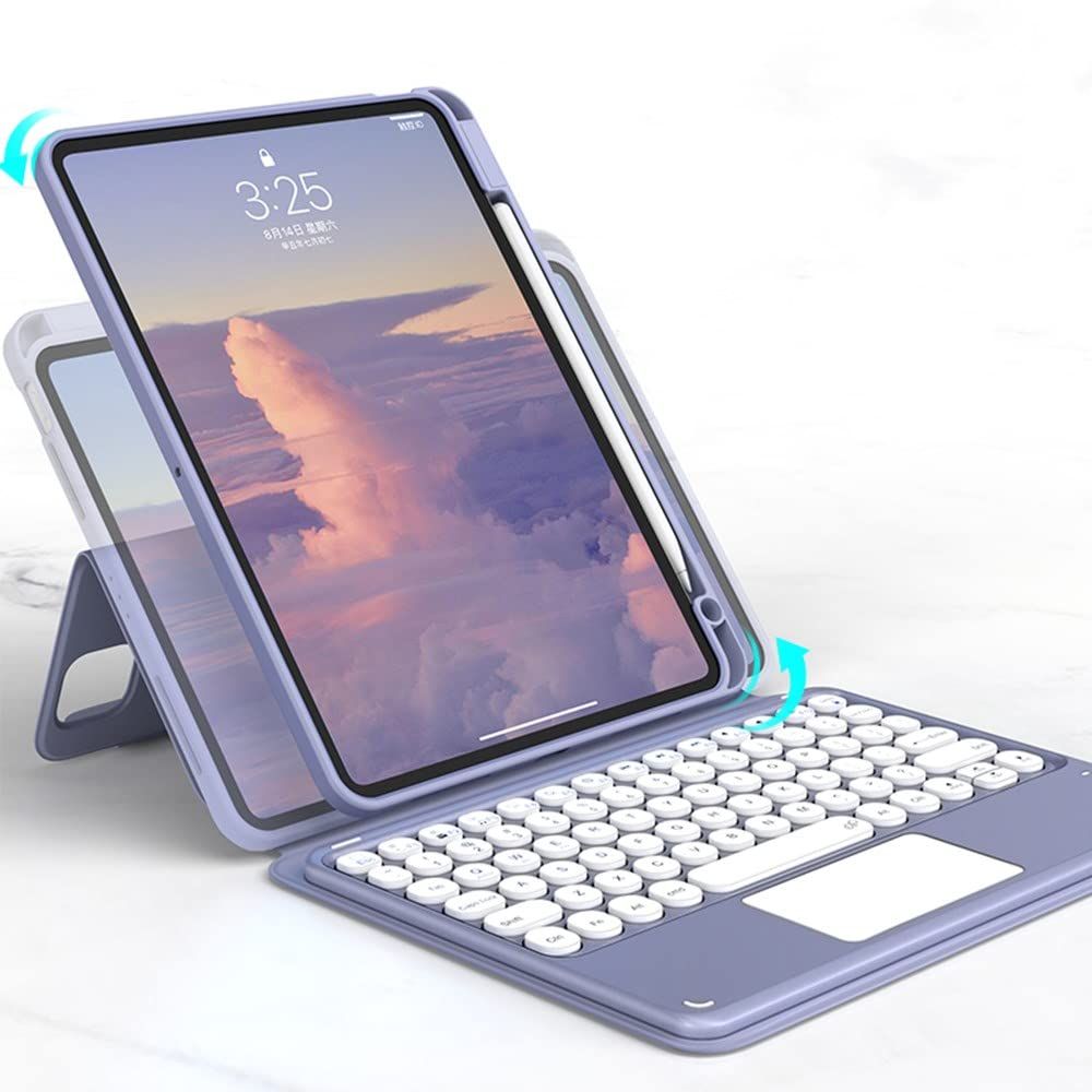 新品 磁気吸着 iPad 第6世代 第5世代 Air Air2 Pro 9.7 キーボード ケース 縦置き タッチパッド搭載 丸型キー 背面カバー 取り外し可能 Apple Pencil 収納 iPad 6 5 9.7インチ 分離式 キーボード付き マグネット