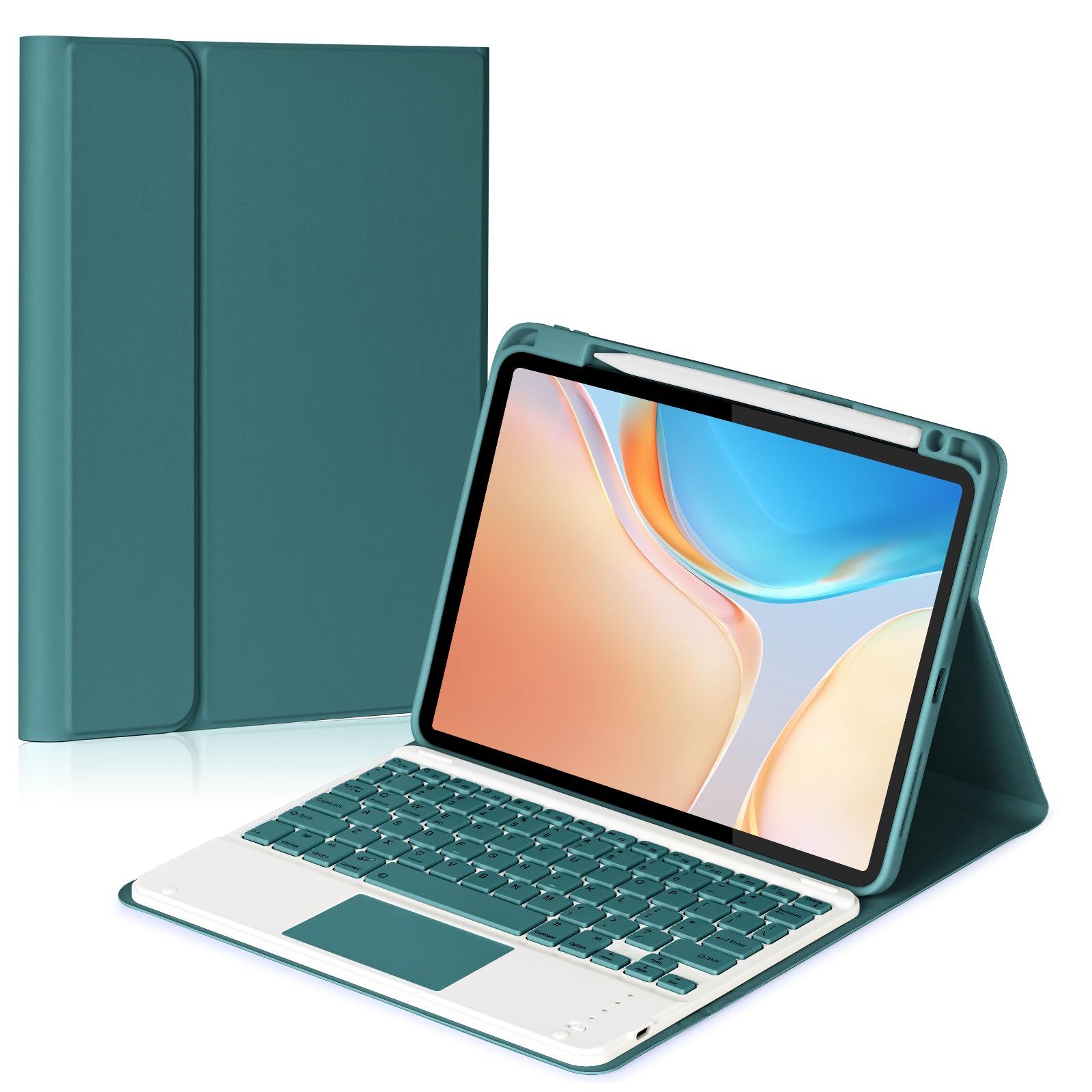 新品 iPad Air 11インチ/Air4/Air5/Pro11第1/2/3/4世代 兼用キーボード付きケース タッチパッド搭載 上部ペンホルダー apple pencil充電対応 スタンド機能 全面保護 濃い緑