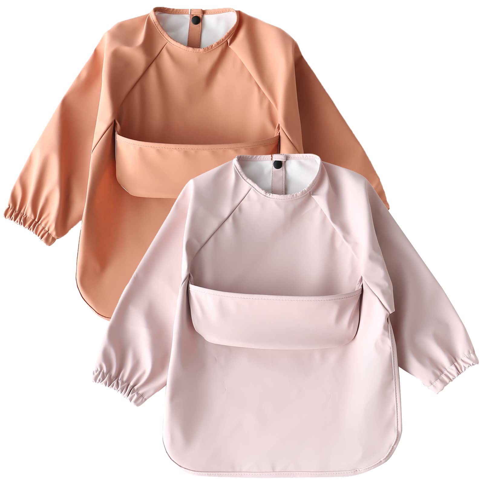 新品 [kalavika] お食事エプロン 長袖 2枚セット 北欧調 洗える ベビー 離乳食 エプロン 袖付き 食事スタイ 赤ちゃん 女の子 男の子 スモック 防水 子供 キッズ 食事用エプロン 0歳 1歳 2歳 3歳 4歳 5歳 保育園 入園準備