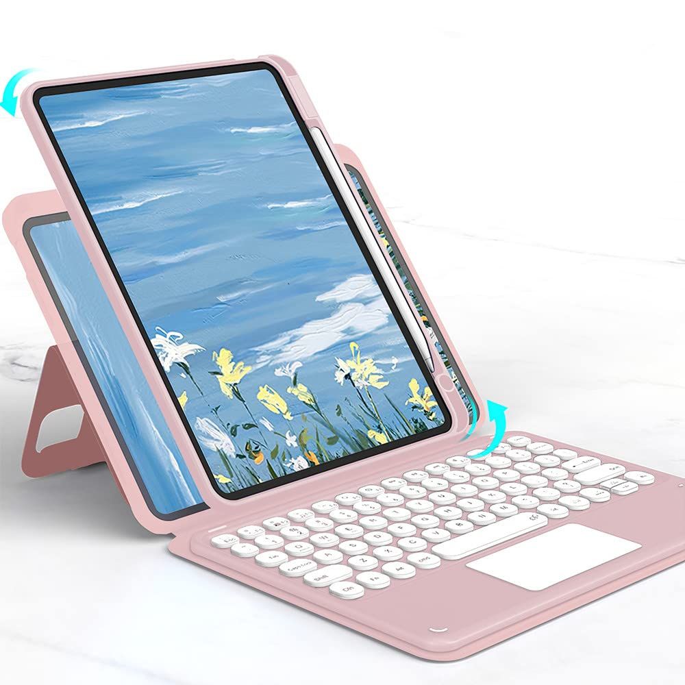 新品 iPad 第11世代 (A16) 2025、iPad 第10世代 2022 対応 キーボード ケース 11/10.9インチ 磁気吸着 縦置きスタンド機能 Pencil 収納 分離式 カラーキーボード タッチパッド搭載 丸型キー 透明な背面シェル カバー
