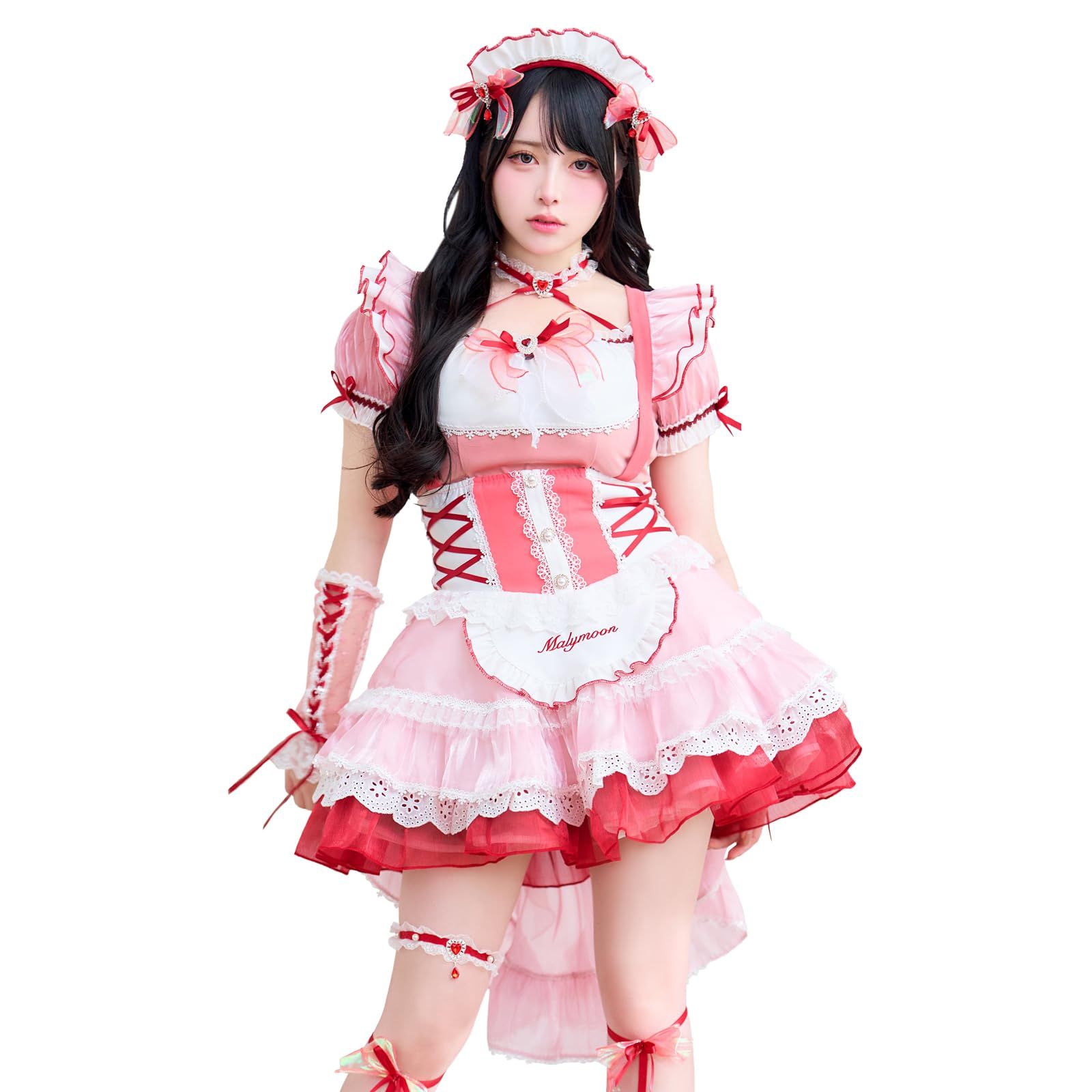 新品 [Malymoon] コスプレ メイド ウエイトレス 魔法少女 家政婦 赤