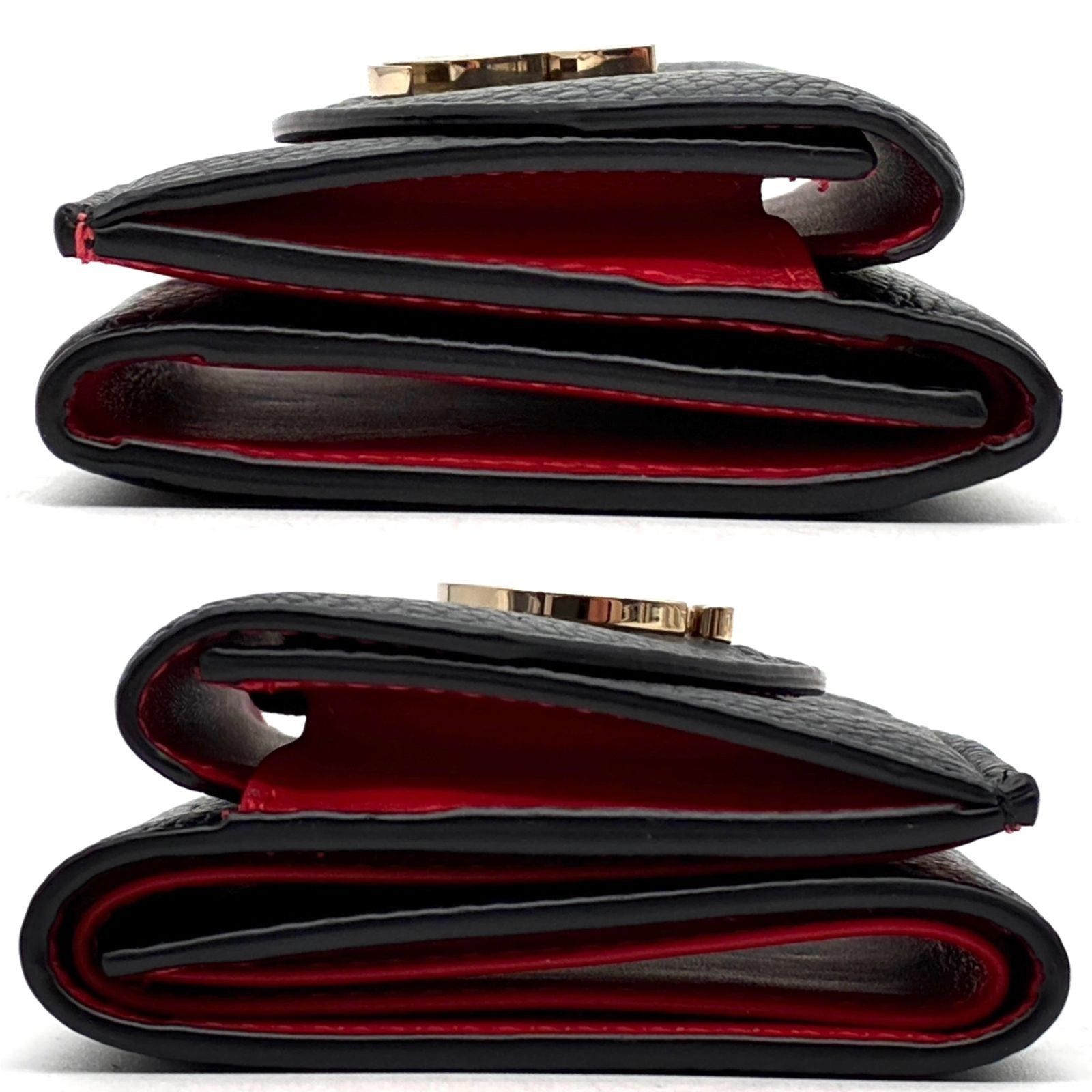 未使用に近い Christian Louboutin クリスチャン ルブタン エリザ 三つ折り財布 コンパクトウォレット レザー 本革 ブラック レッド ゴールド金具 レディース ギフト プレゼント ミニ財布 スモール ロゴ 金具 未使用に近い Christian Louboutin クリスチャン ルブタン エリザ 三