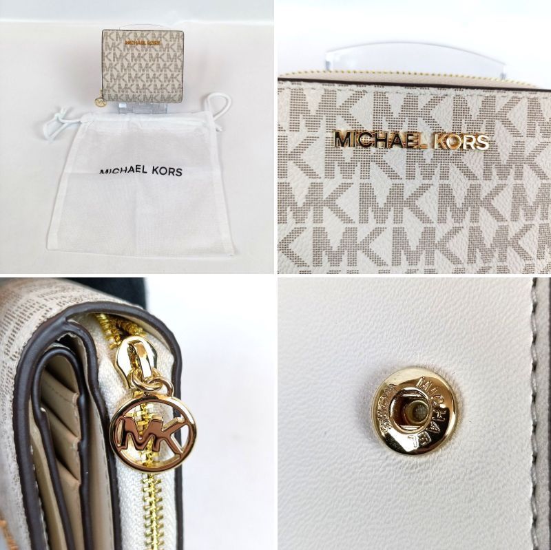 未使用 マイケルコース 二つ折り財布 ホワイト系 レディース ロゴ 保存袋 未使用 MICHAEL KORS マイケルコース 二つ折り財布 ホワイト系