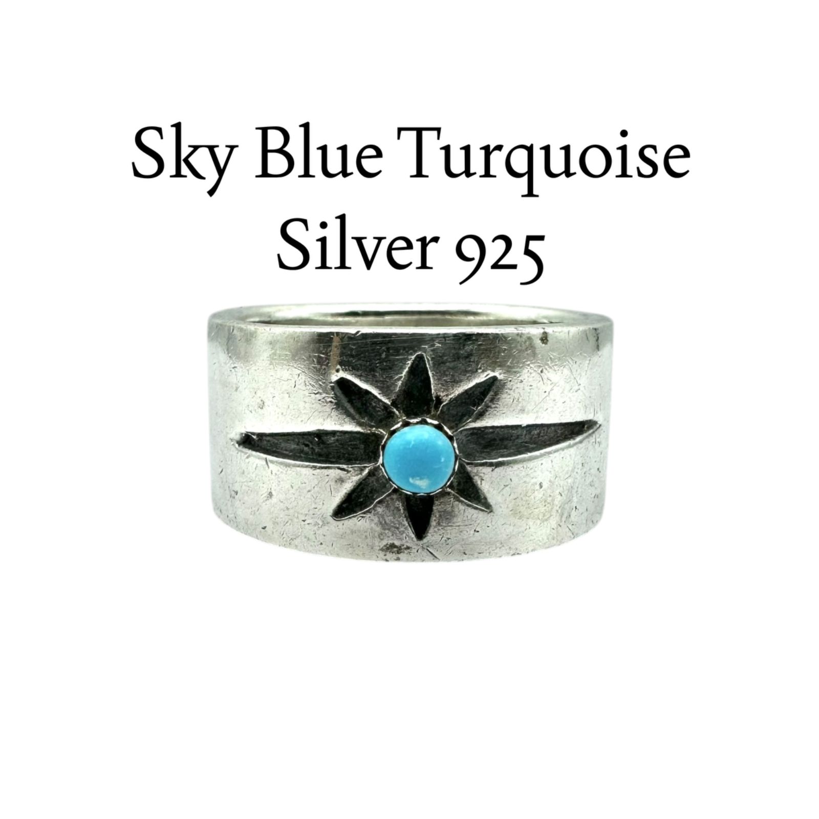空を宿す】 ターコイズ スター Silver 925 刻印 Vintage Design Ring 