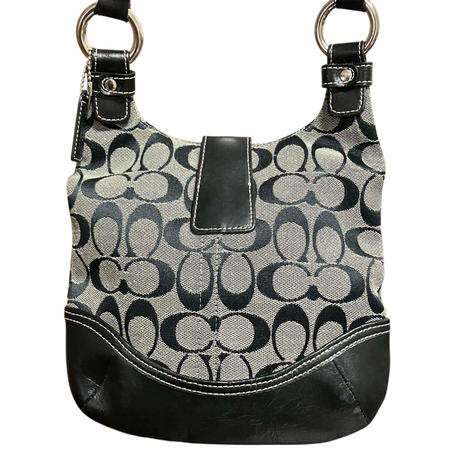 MY0364】COACH コーチ ショルダーバッグ キャンバス レザー ブラック黒