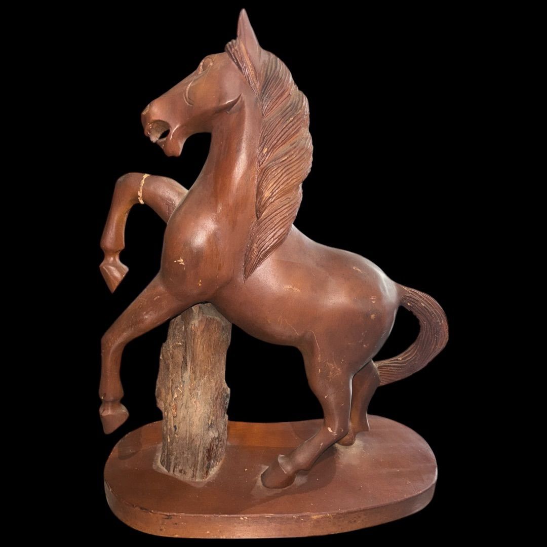 木彫り 馬 置物 午年 高さ35cm 昭和レトロ 時代物 コレクション - メルカリ