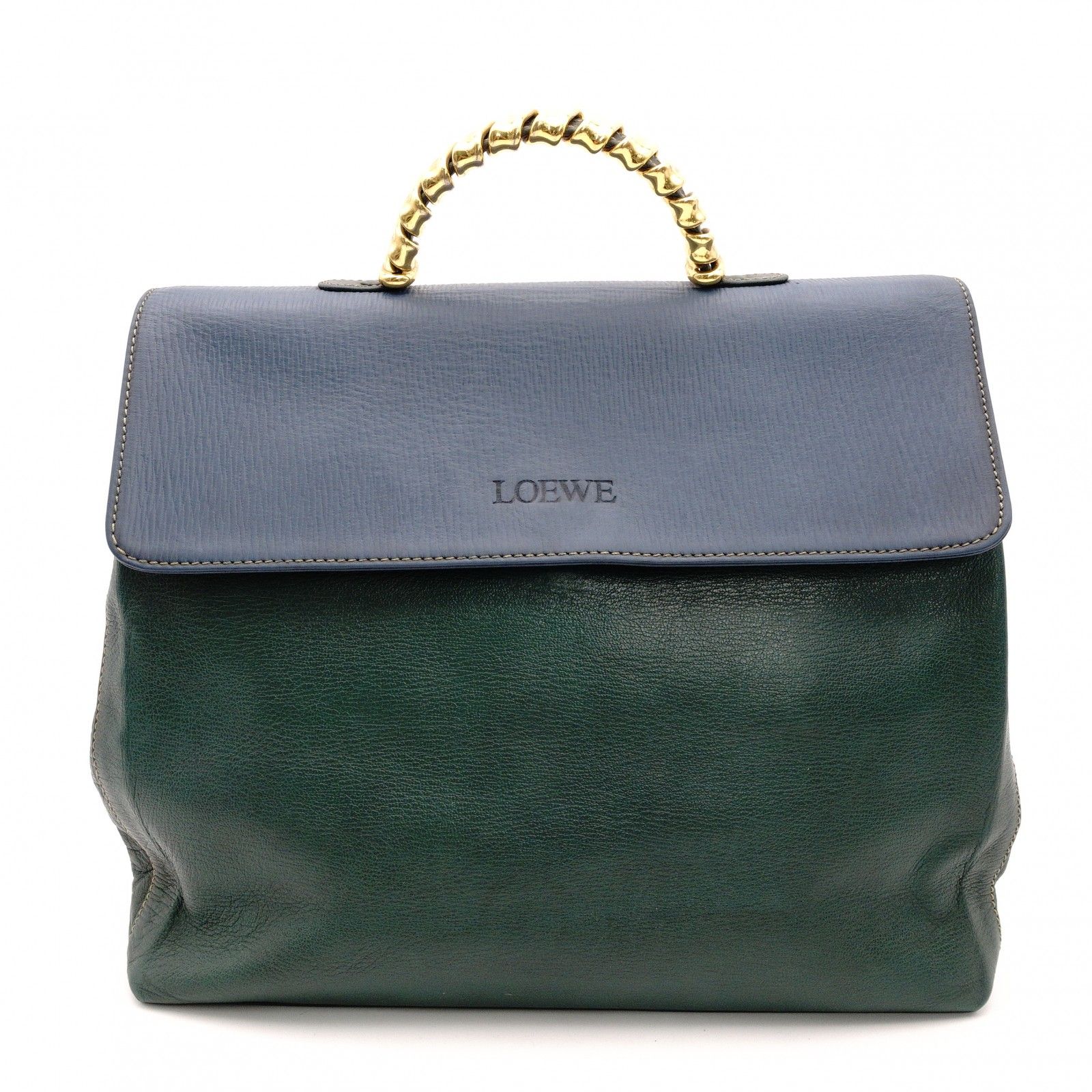 ロエベ LOEWE ベラスケス ハンドバッグ 2way レザー ブルー×グリーン 