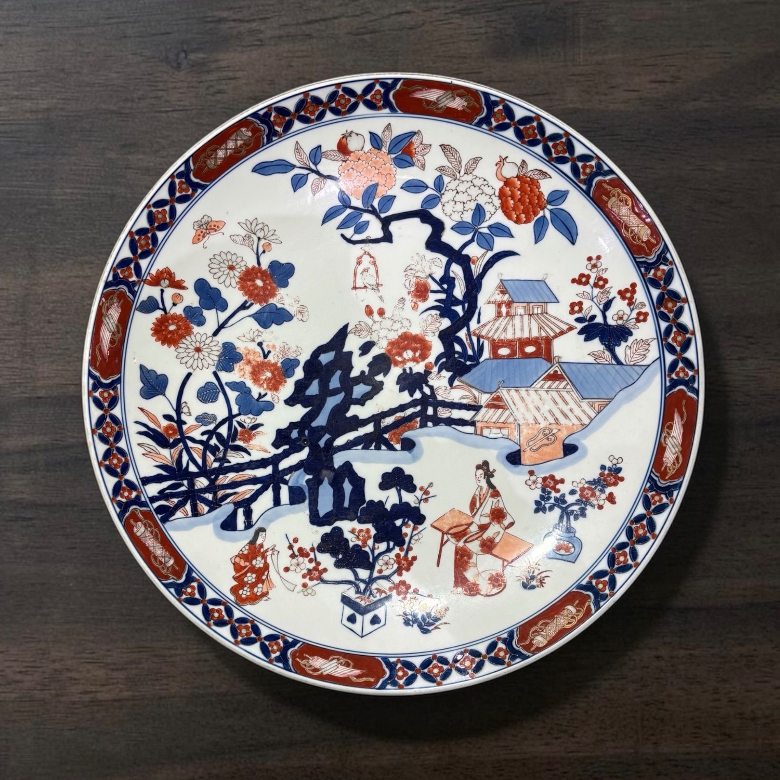 有田焼 哲山作 大皿 色絵金 直径40cm 木箱入り 飾り皿 伊万里 有田