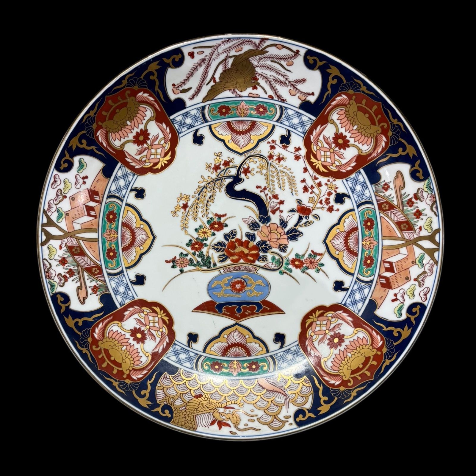 有田焼 秀峰作 金彩 色絵 絵皿 大皿 取り皿 飾り皿 伊万里 陶器 作家物