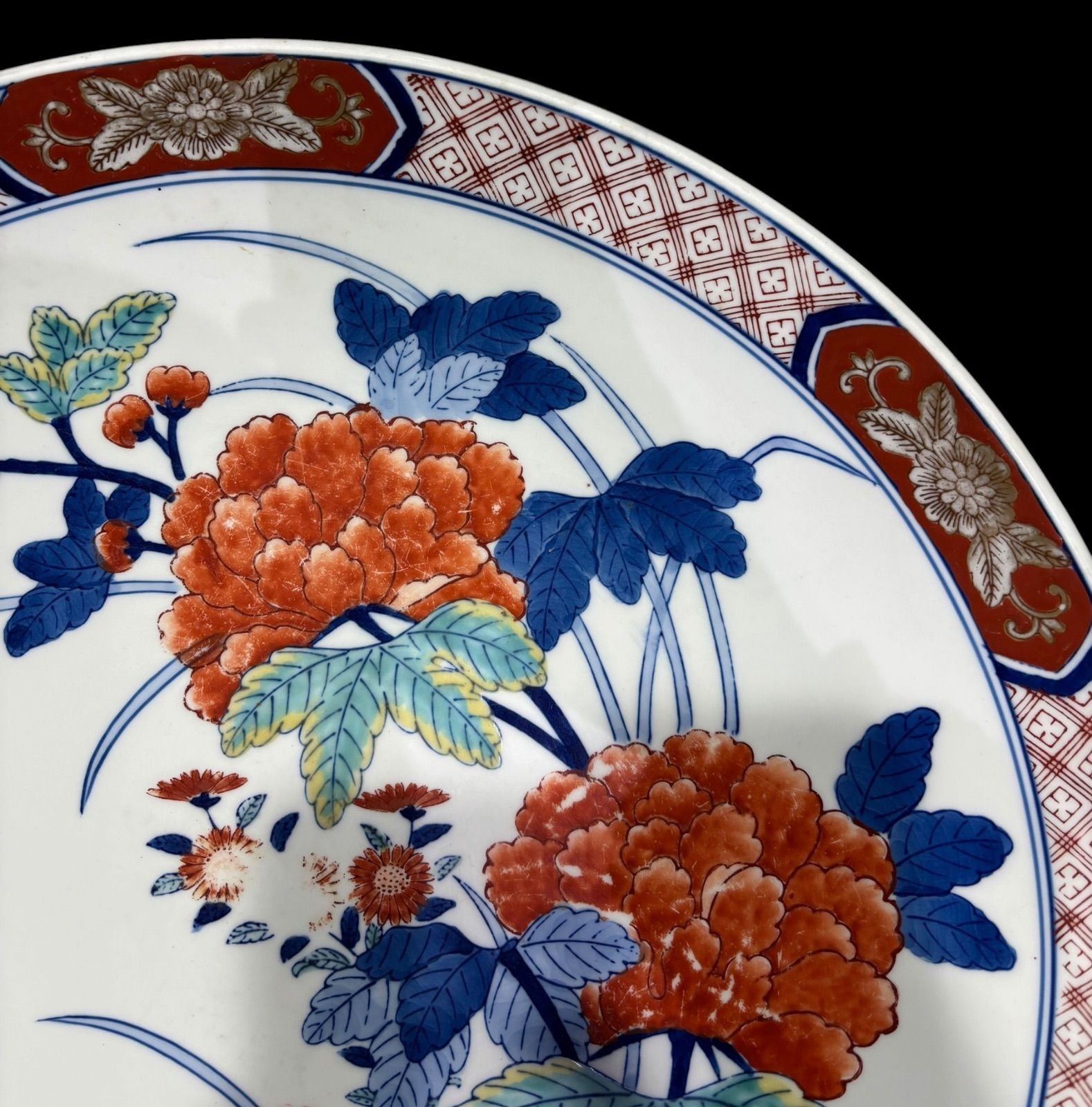 有田焼 哲山作 色絵 染錦 芙蓉文図 絵皿 大皿 取り皿 飾り皿 伊万里 