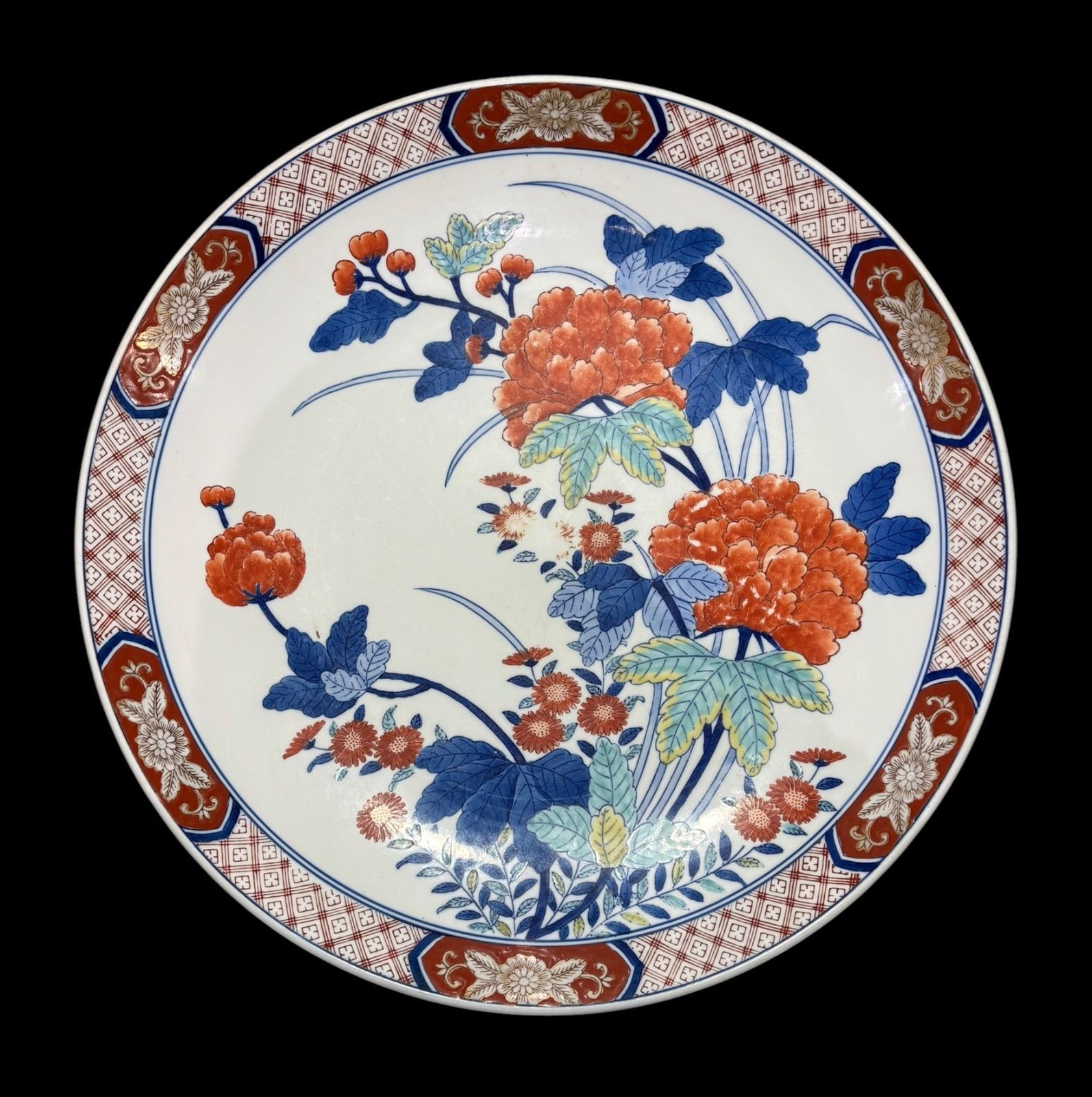 有田焼 哲山作 色絵 染錦 芙蓉文図 絵皿 大皿 取り皿 飾り皿 伊万里 