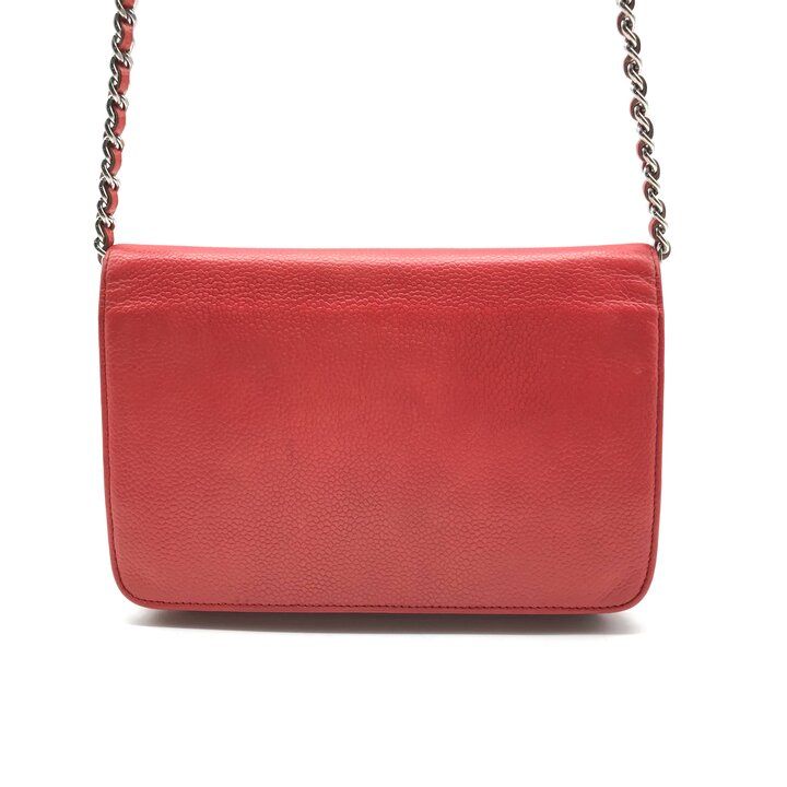 良品 CHANEL シャネル ココマーク キャビアスキン チェーン ショルダー ウォレット バッグ 財布 レッド レディース ブランド 小物 k7414 良品 CHANEL シャネル ココマーク キャビアスキン チェーン ショルダー