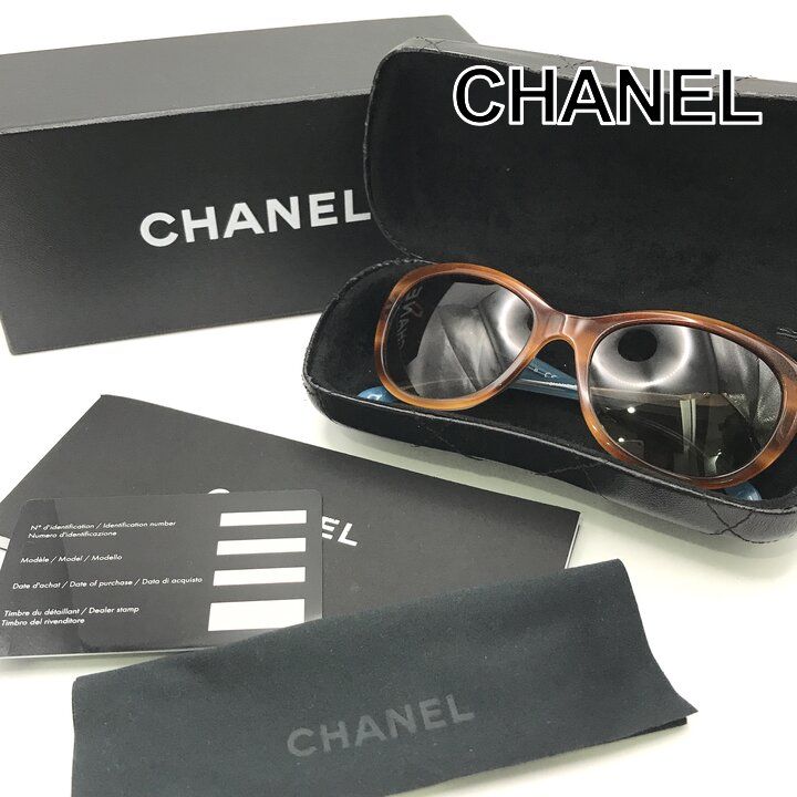 美品 CHANEL シャネル ココマーク カメリア パール サングラス アイウェア 服飾小物 ブランド 小物 レディース ブルー ブラウン r1274