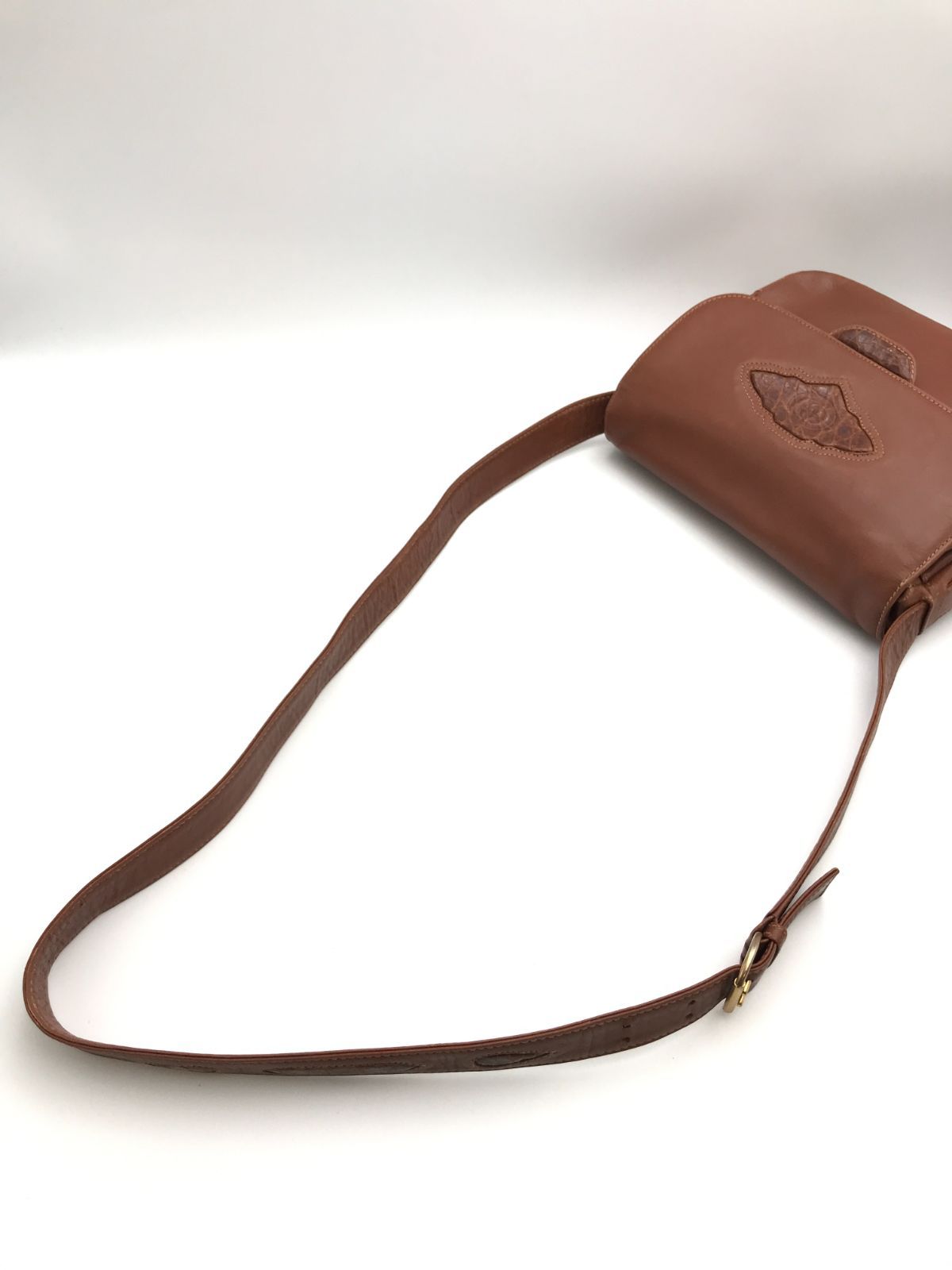 本物 グッチ GUCCI クロコダイル レザー ショルダーバッグ ポシェット ブラウン バッグ 中古・ 希少 GUCCI オールドグッチ ショルダーバッグ レザー×クロコダイル