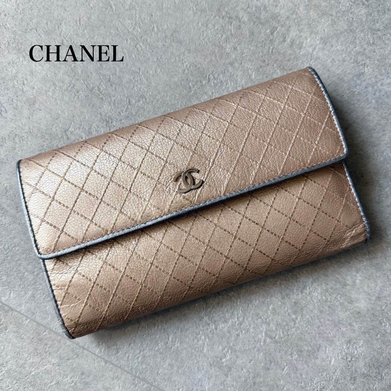 CHANEL シャネル ビコローレ ココマーク 長財布 ゴールド シルバー 
