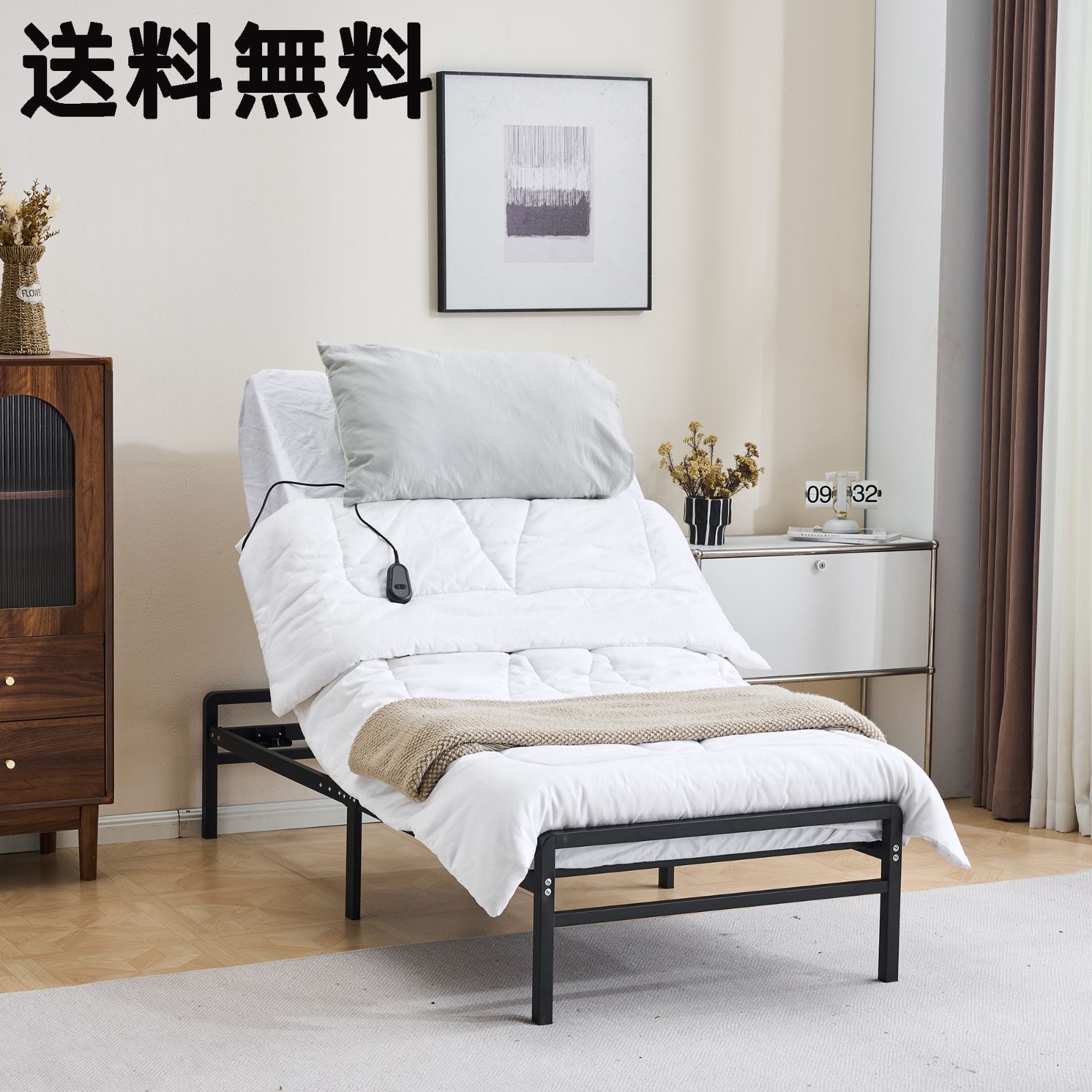 電動ベッド 折りたたみベッド リクライニングベッド シングル 無段階 家庭用 組立簡単 角度調整 <JETO>.
