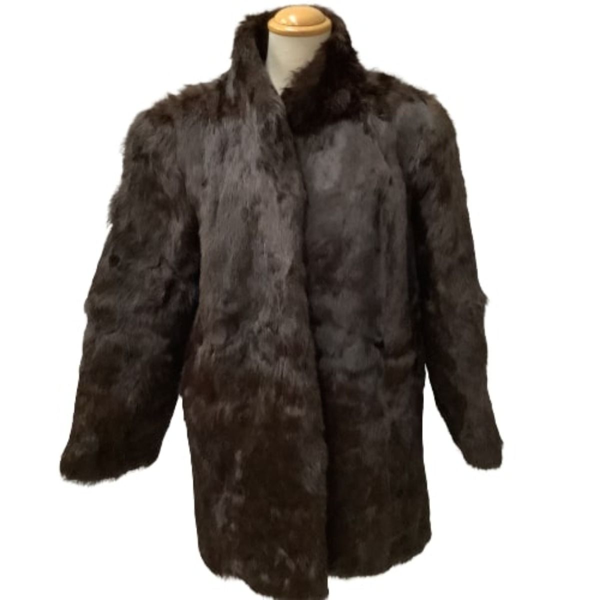 ♪♪ レディース 毛皮 ラビット ハーフコート SIZE L ブラウン こげ茶 
