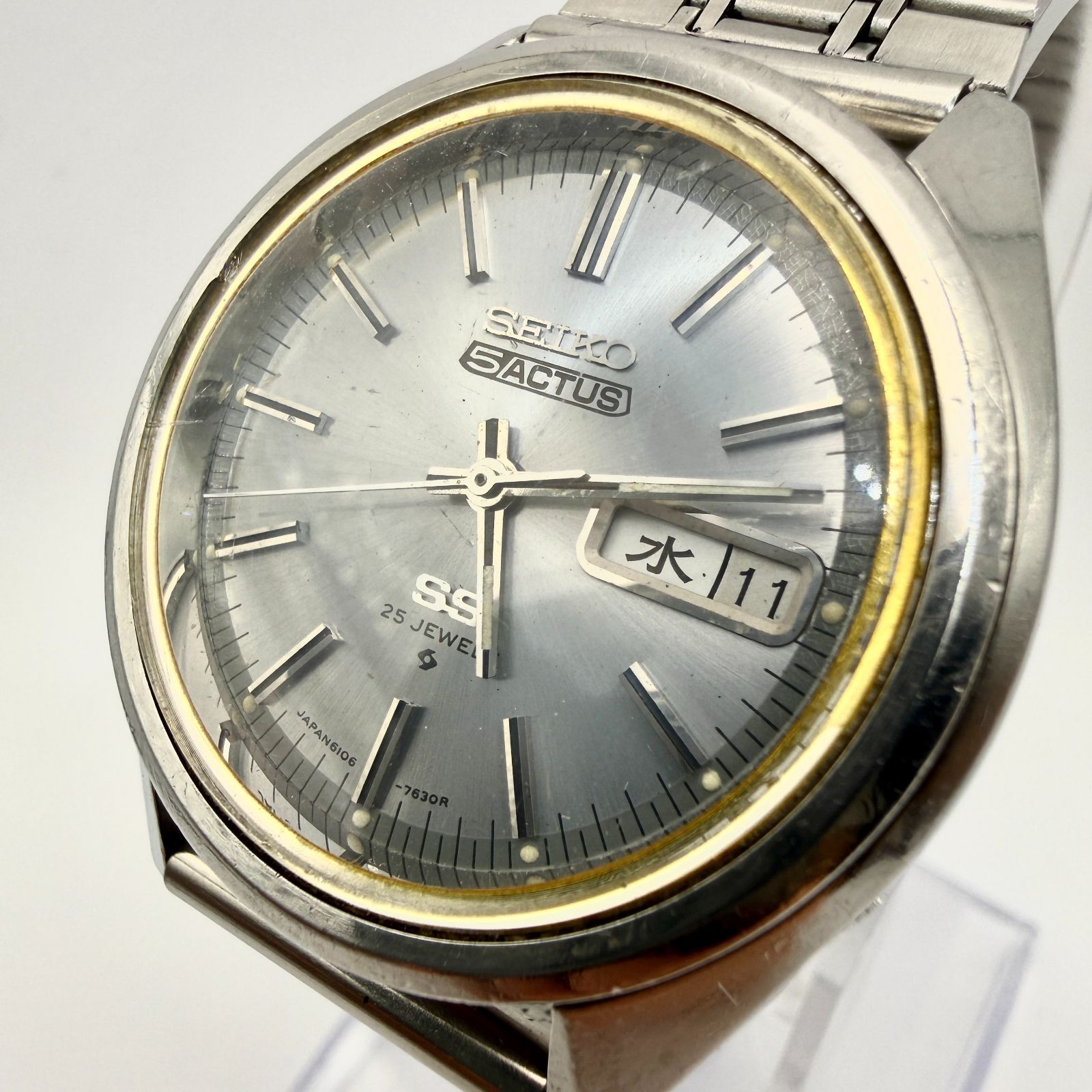 稼働品 SEIKO 5 ACTUS SS 6106-7510 自動巻 25石 デイデイト シルバー 