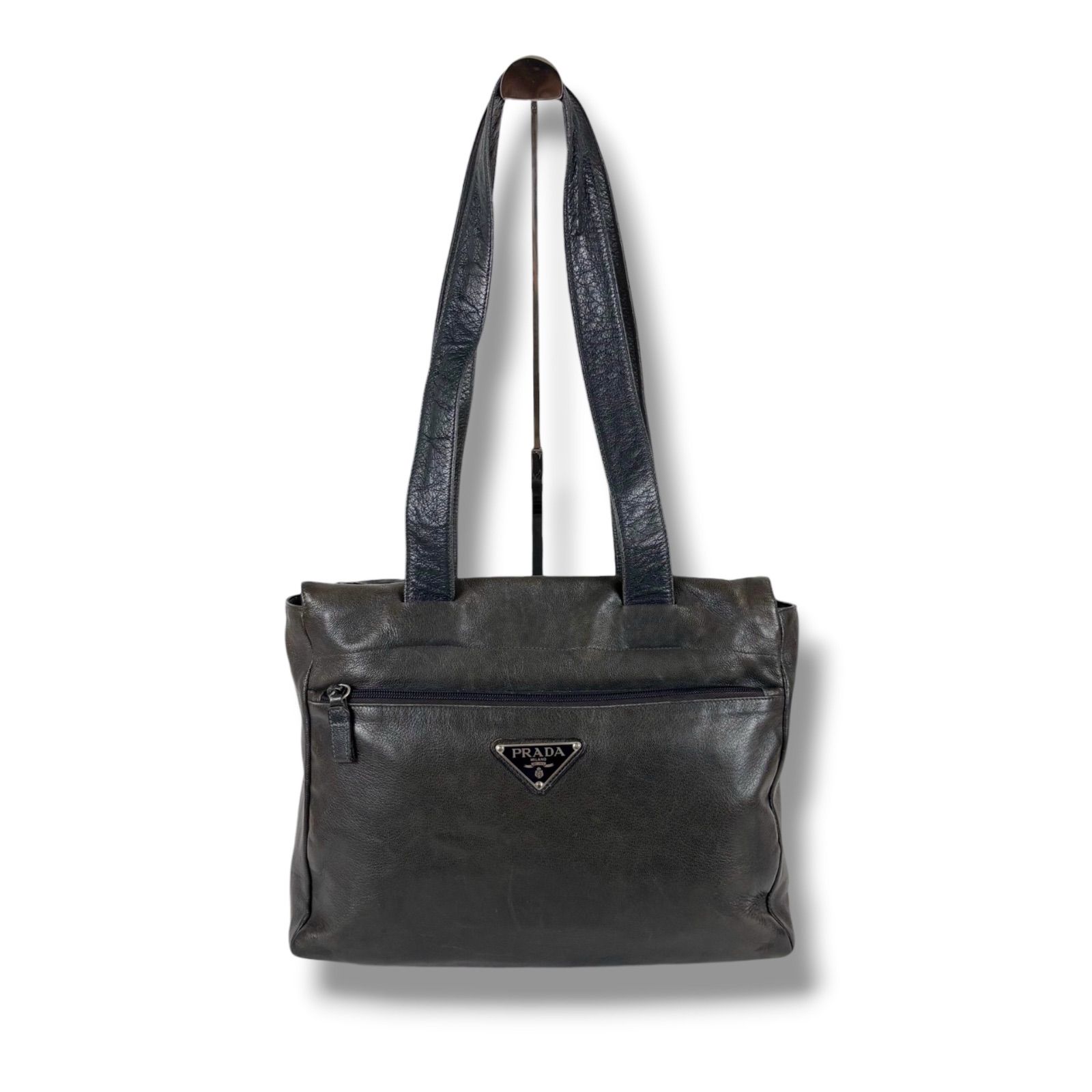 PRADA プラダ トートバッグ オールレザー ブラック トライアングルロゴ PRADA プラダ トライアングルロゴ セミショルダーバッグ トートバッグ