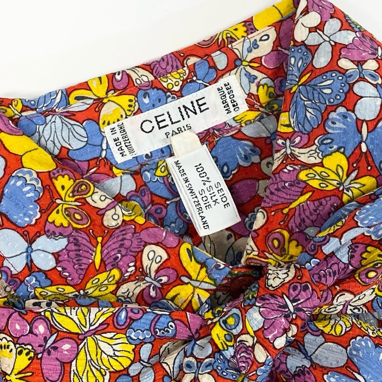 Ed7 【フランス製】CELINE ヴィンテージ セリーヌ バタフライ柄 シルクシャツ シルクブラウス サイズ40 レディースk02i Ed7 【フランス製】CELINE ヴィンテージ セリーヌ バタフライ柄 シルク