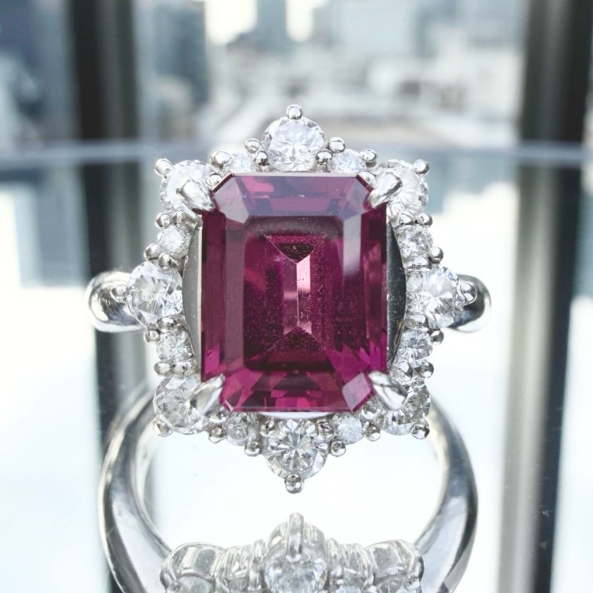 Pt900 ロードライトガーネット3.03ct ダイヤモンド0.71ct リング 