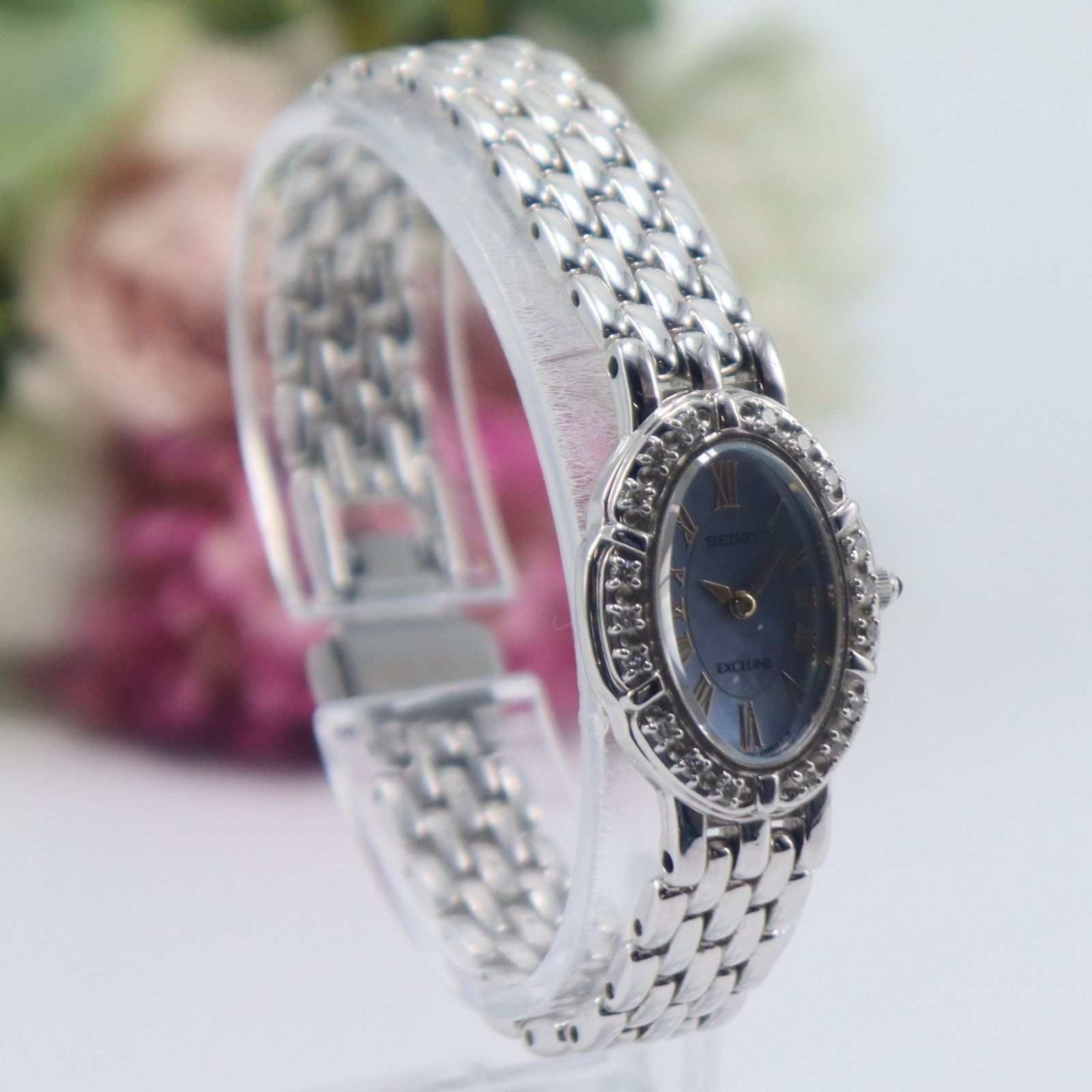 新品電池】SEIKO セイコー エクセリーヌ ダイヤベゼル シェル文字盤 