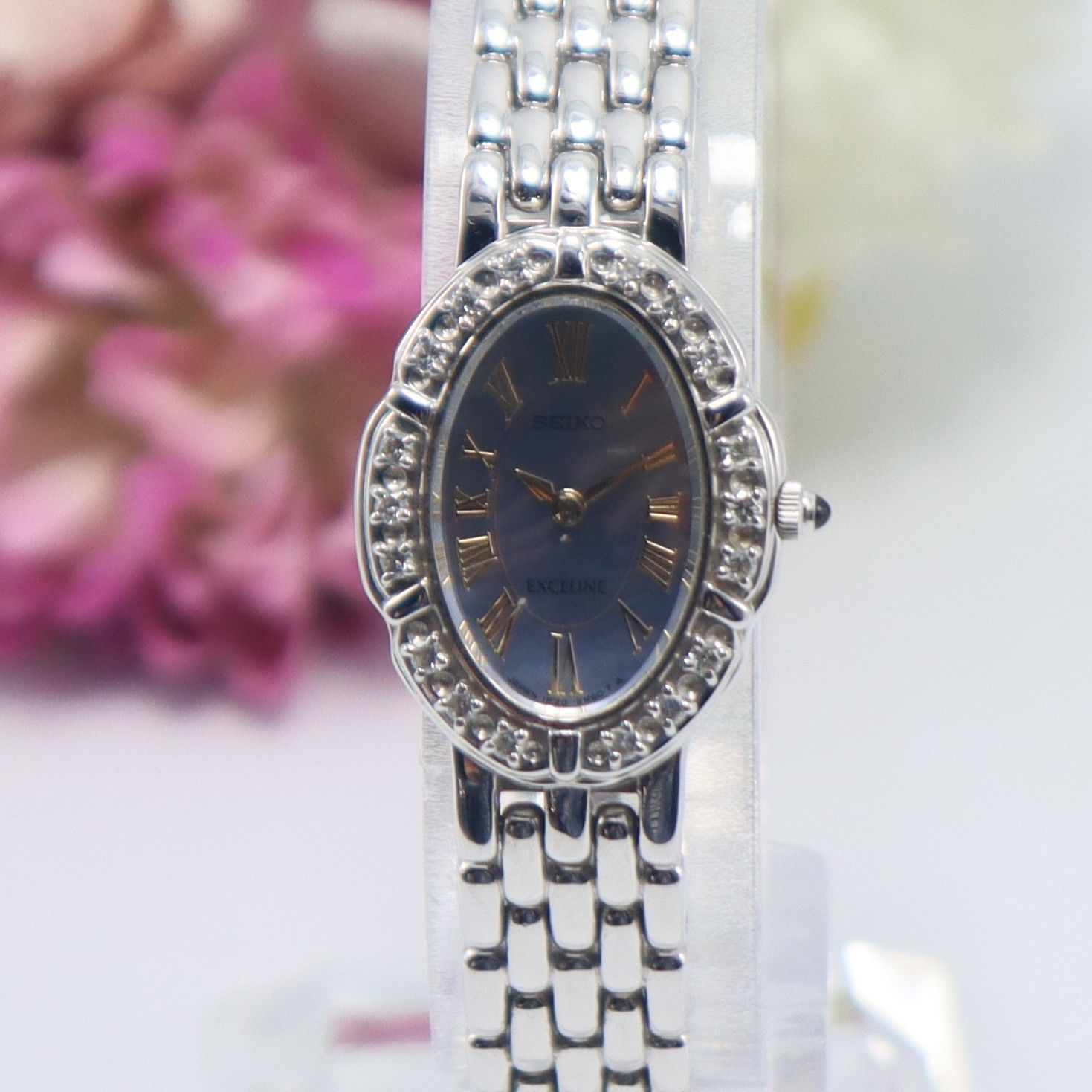 電池新品 セイコー エクセリーヌ 1F20-6D80 クォーツ 18Pダイヤベゼル 
